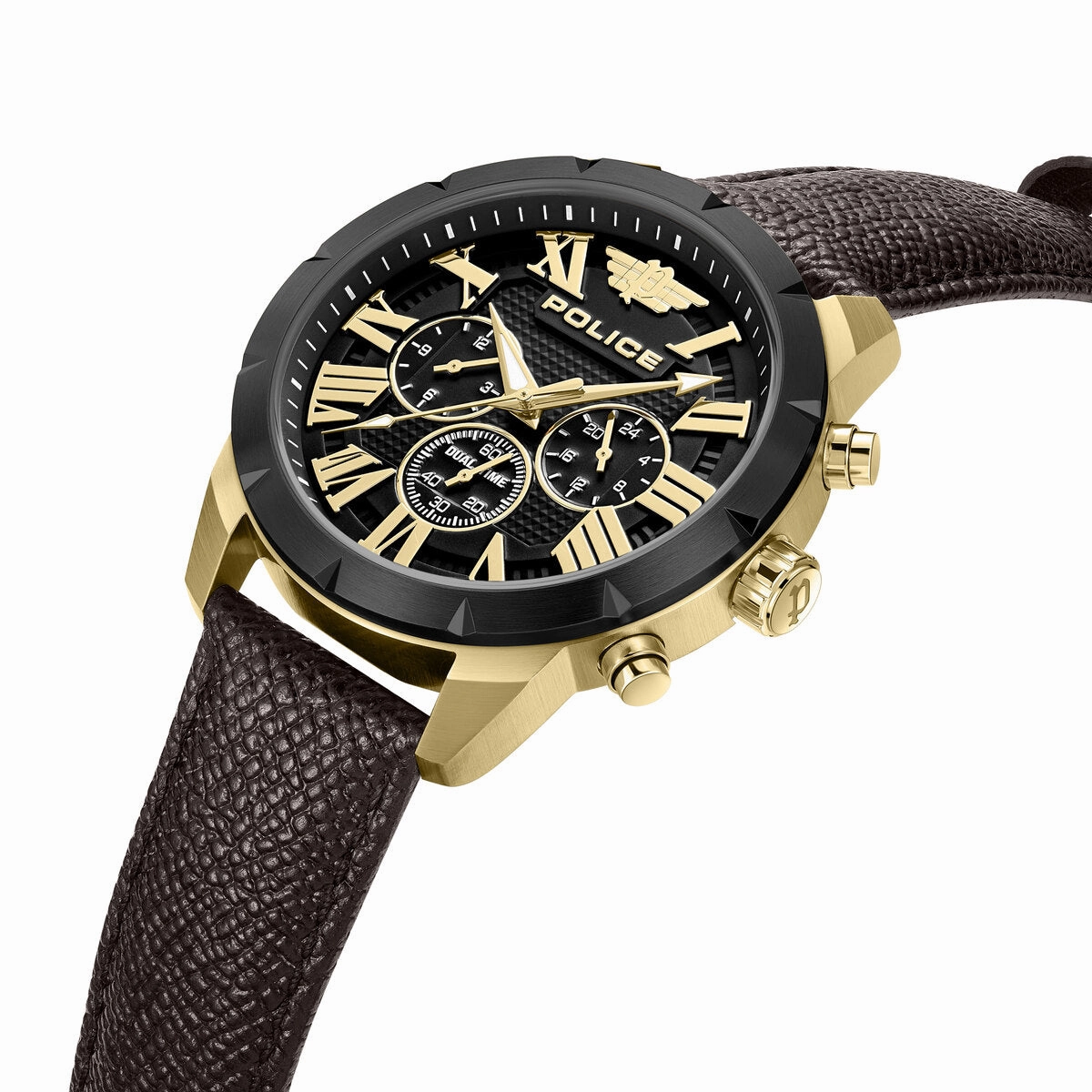 Gold Case & Brown Dial Watch With Brown Leather Strap - Brown