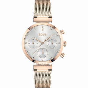 Hugo Boss Flawless Analogue Silver Dial Rose Gold tone Women's Mesh Watch 1502553