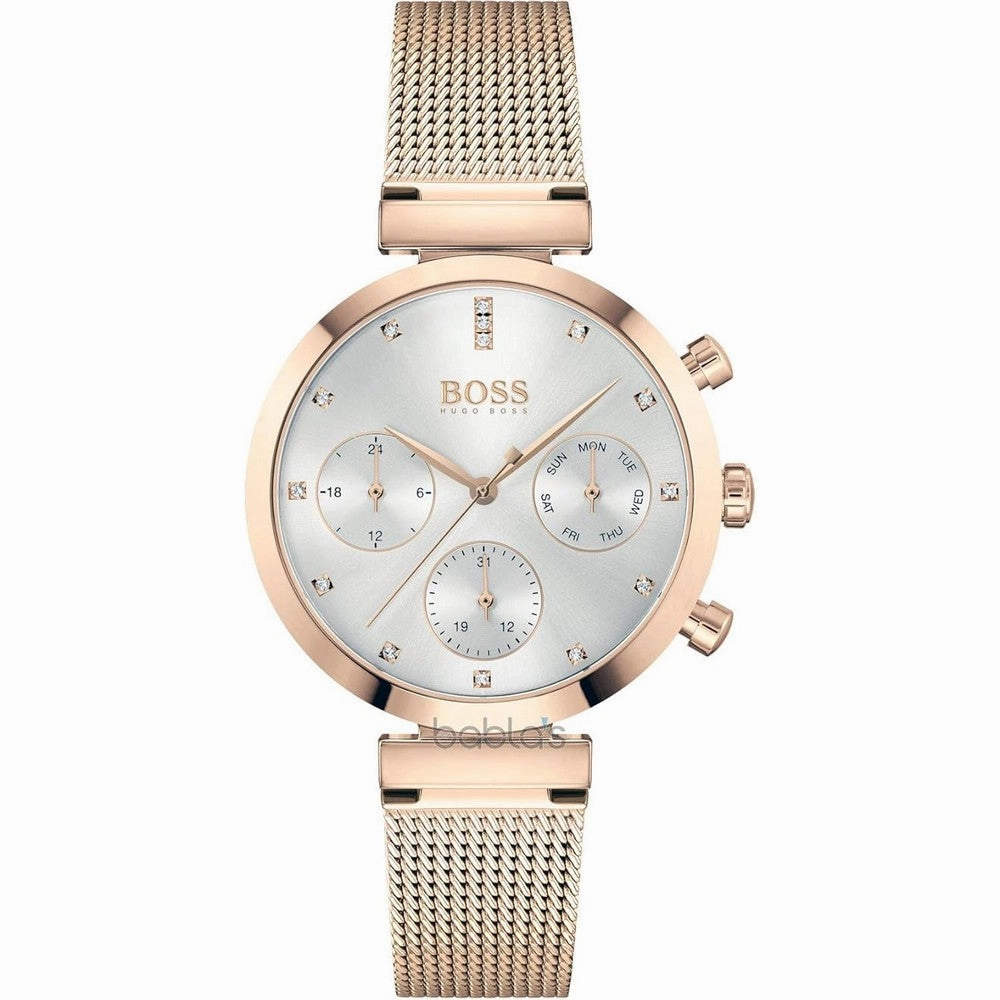 Hugo Boss Flawless Analogue Silver Dial Rose Gold tone Women's Mesh Watch 1502553