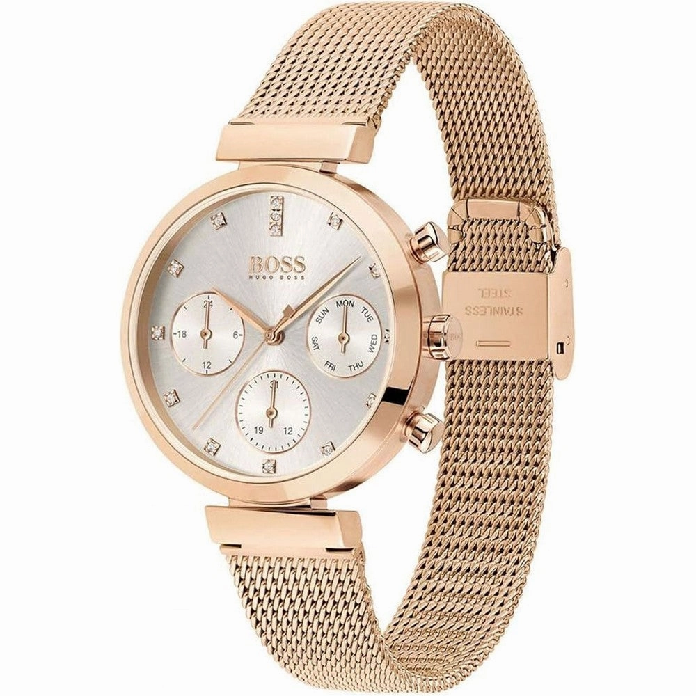 Hugo Boss Flawless Analogue Silver Dial Rose Gold tone Women's Mesh Watch 1502553