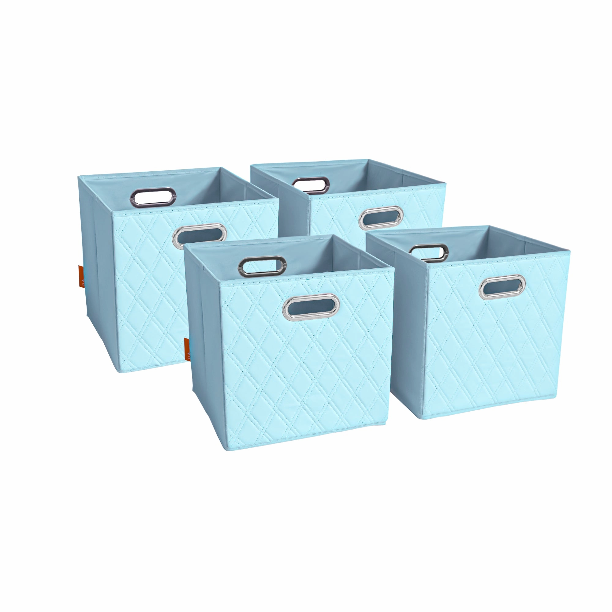 JIAessentials 11 inch Foldable Diamond Patterned Faux Leather Storage Cube Bins Set of Two with Dual Handles - 11" Blue