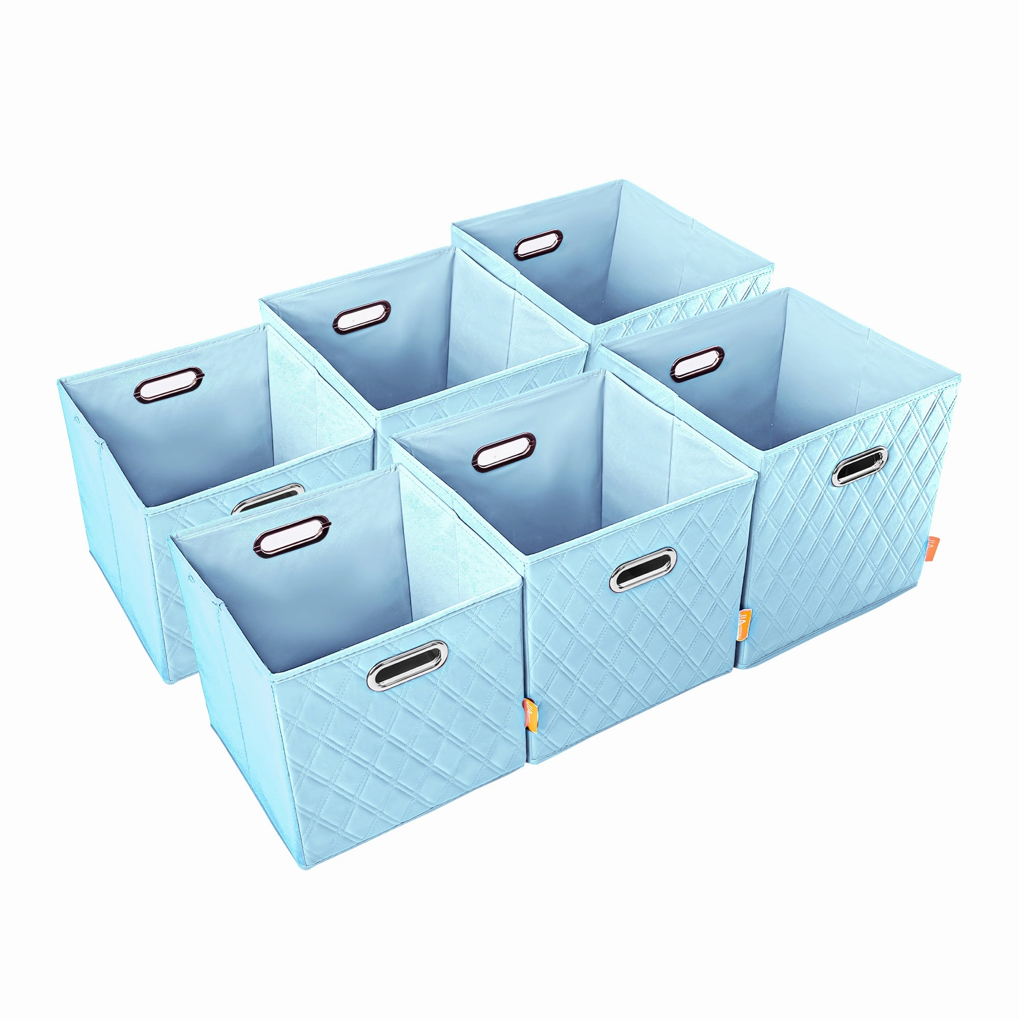 JIAessentials 11 inch Foldable Diamond Patterned Faux Leather Storage Cube Bins Set of Two with Dual Handles - 11" Blue