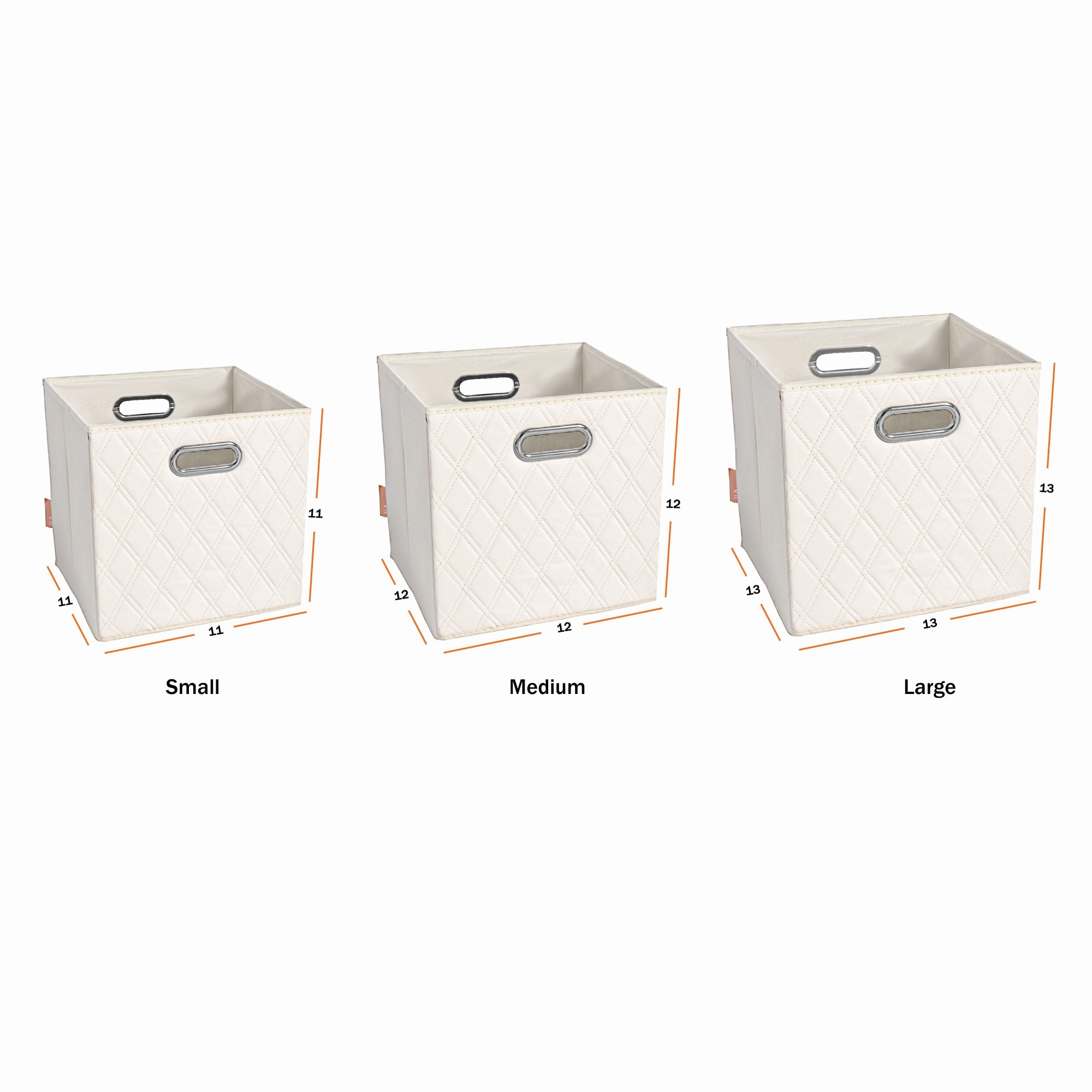JIAessentials 12 inch Foldable Diamond Patterned Faux Leather Storage Cube Bins Set of Two with Dual Handles - 12" Beige