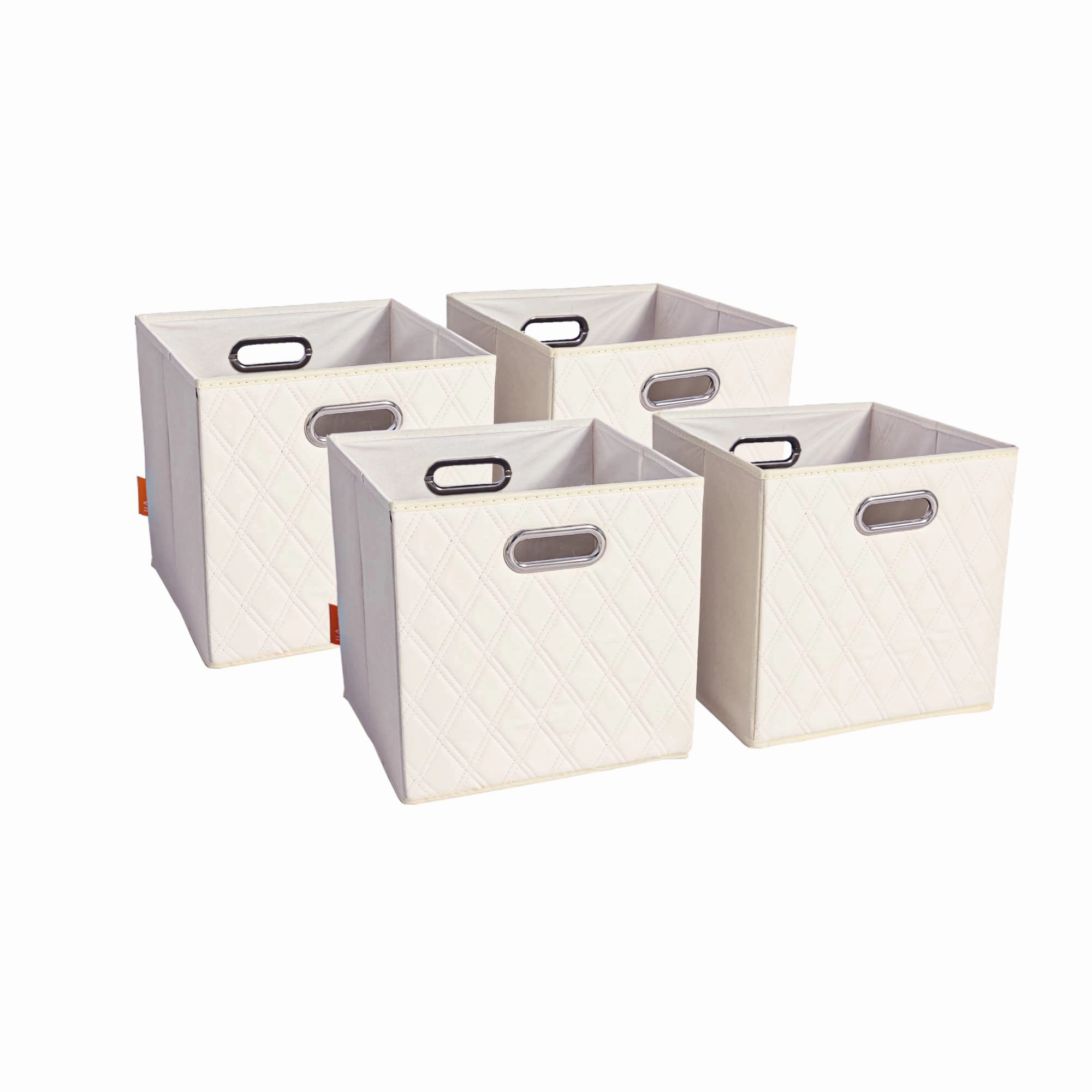 JIAessentials 12 inch Foldable Diamond Patterned Faux Leather Storage Cube Bins Set of Two with Dual Handles - 12" Beige