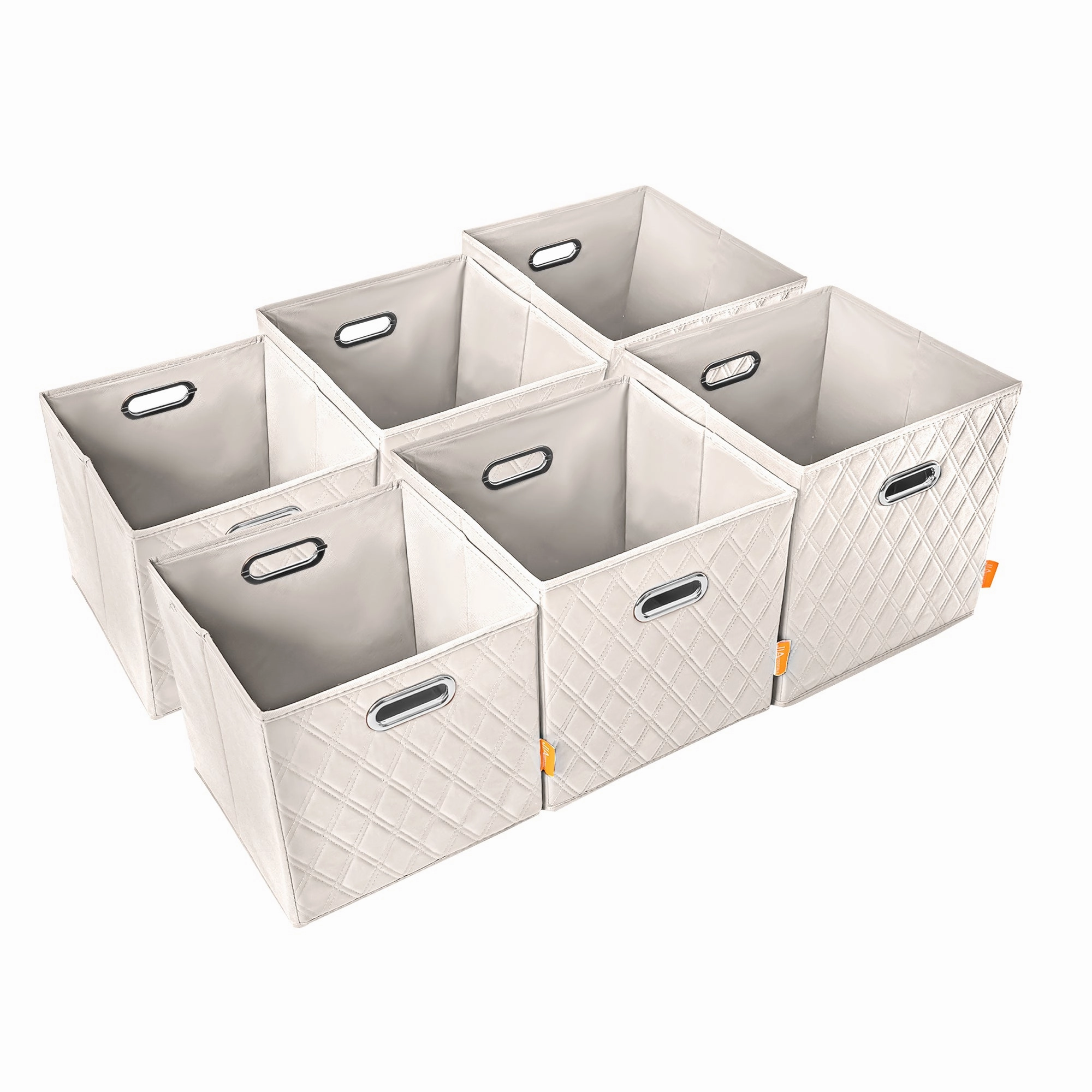 JIAessentials 12 inch Foldable Diamond Patterned Faux Leather Storage Cube Bins Set of Two with Dual Handles - 12" Beige