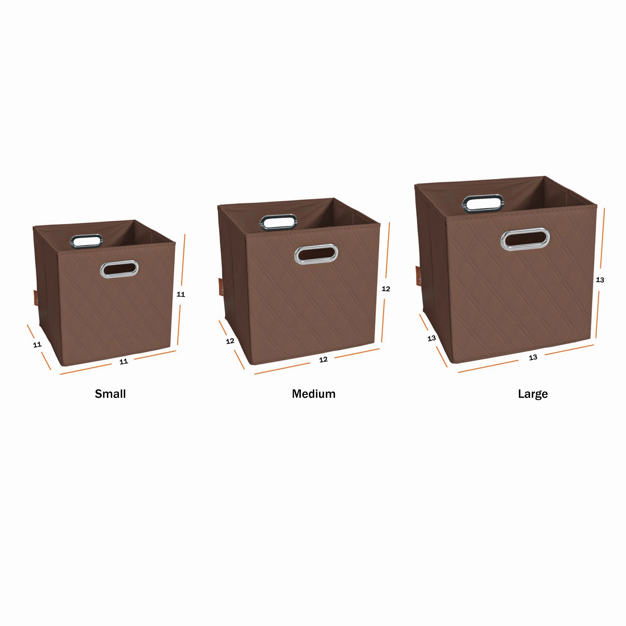 JIAessentials 12 inch Foldable Diamond Patterned Faux Leather Storage Cube Bins Set of Two with Dual Handles - 12" Brown