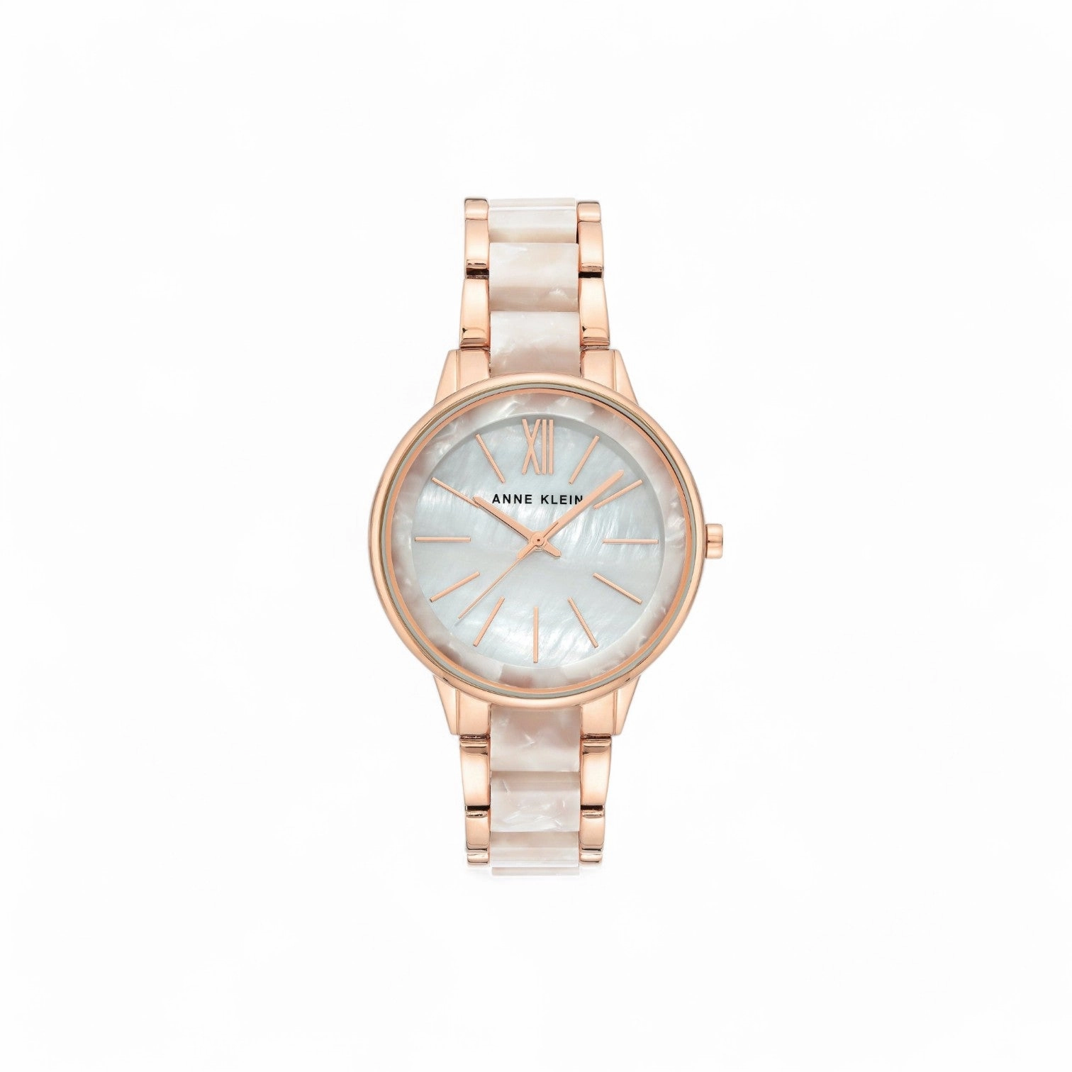 Marbleized Resin Bracelet Watch - White & Rose Gold-tone