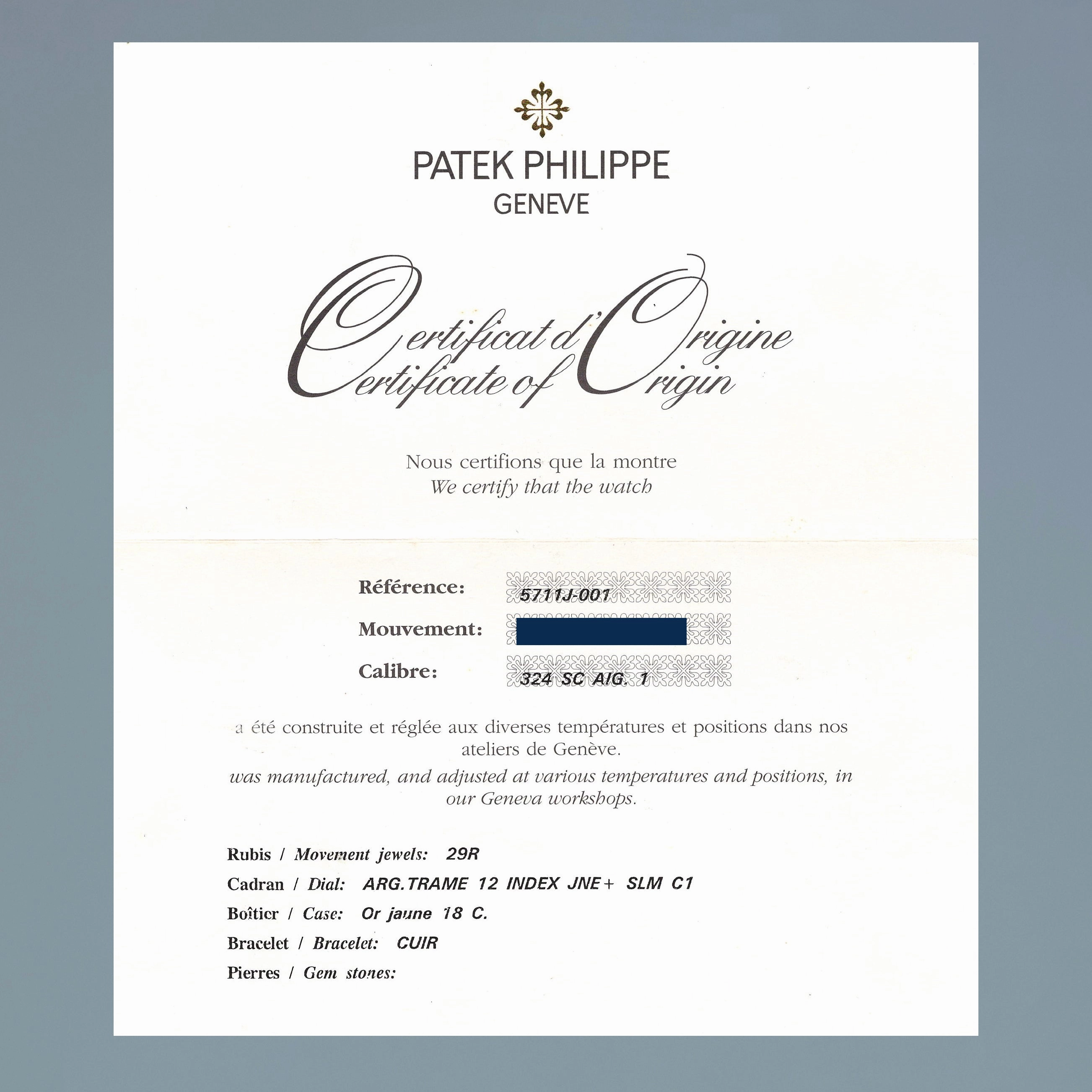MINT PAPERS Patek Philippe Nautilus 5711J White 18k Yellow Gold 5711J-001 Watch Box