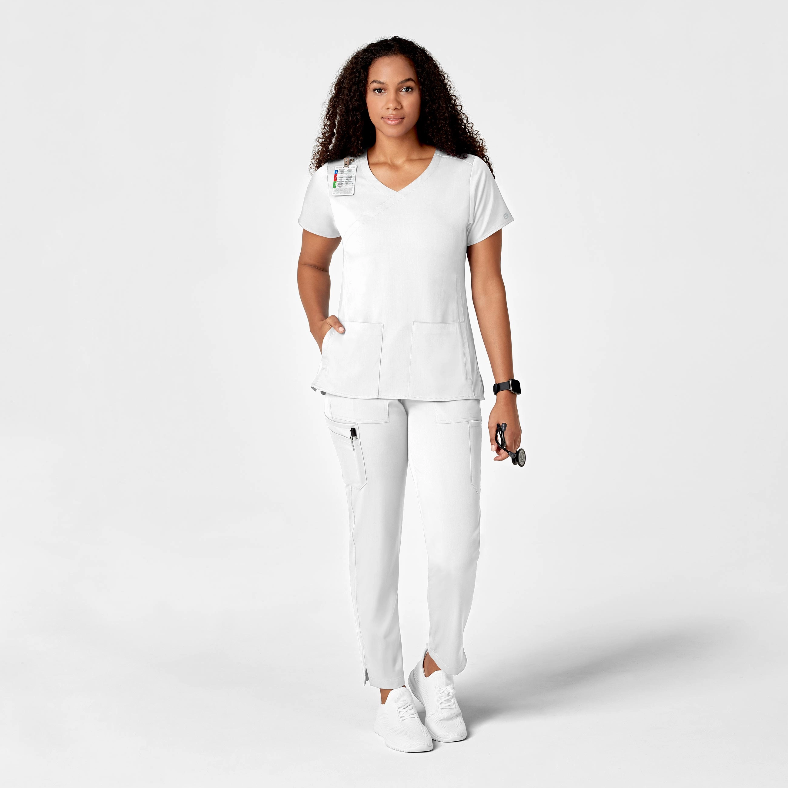 PRO Women's Slim Leg Cargo Scrub Pant - White