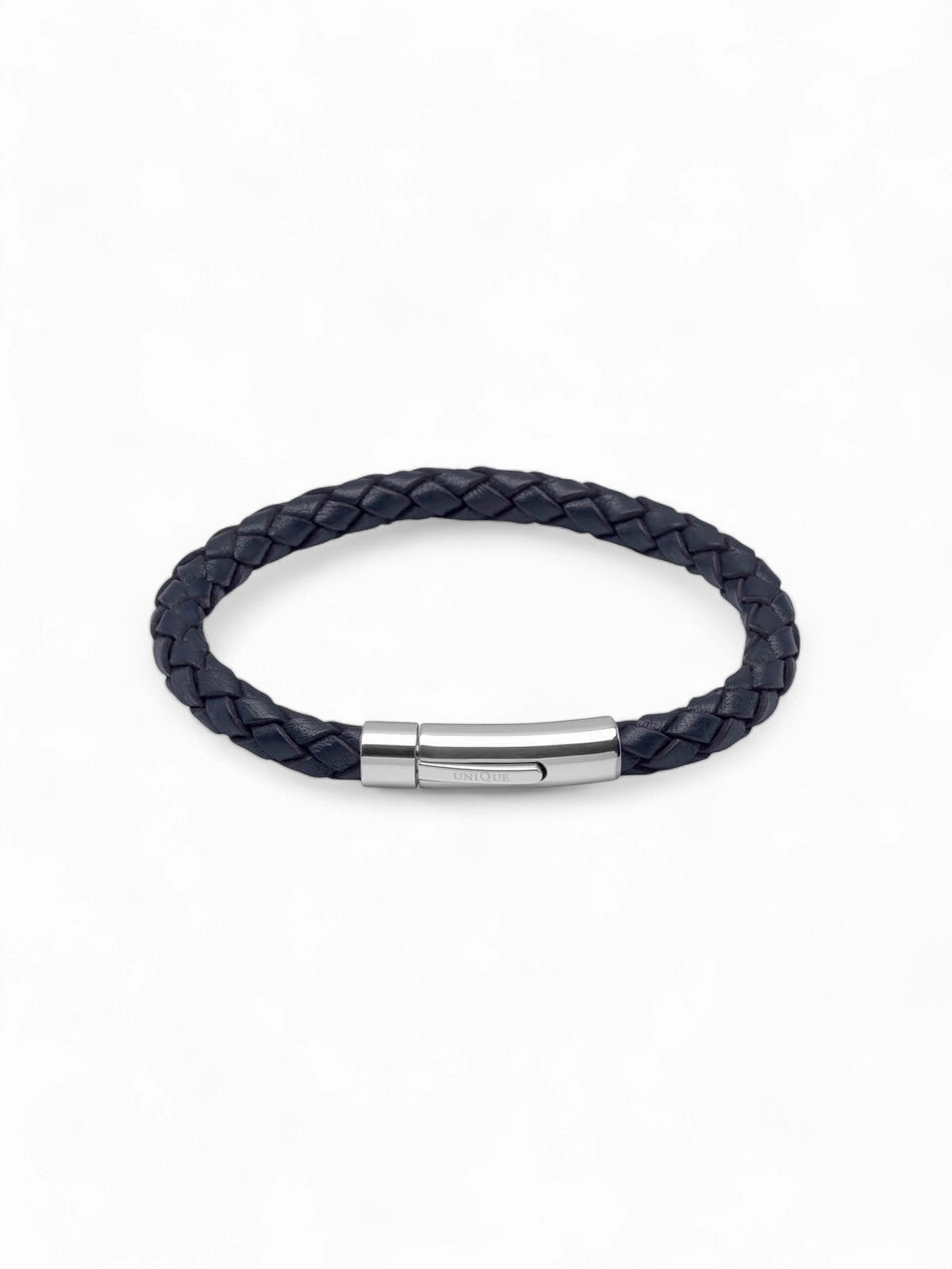 Unique & Co. 19cm Navy Blue Leather Bracelet with Steel Clasp