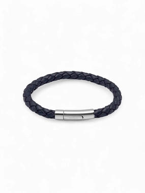 Unique & Co. 19cm Navy Blue Leather Bracelet with Steel Clasp