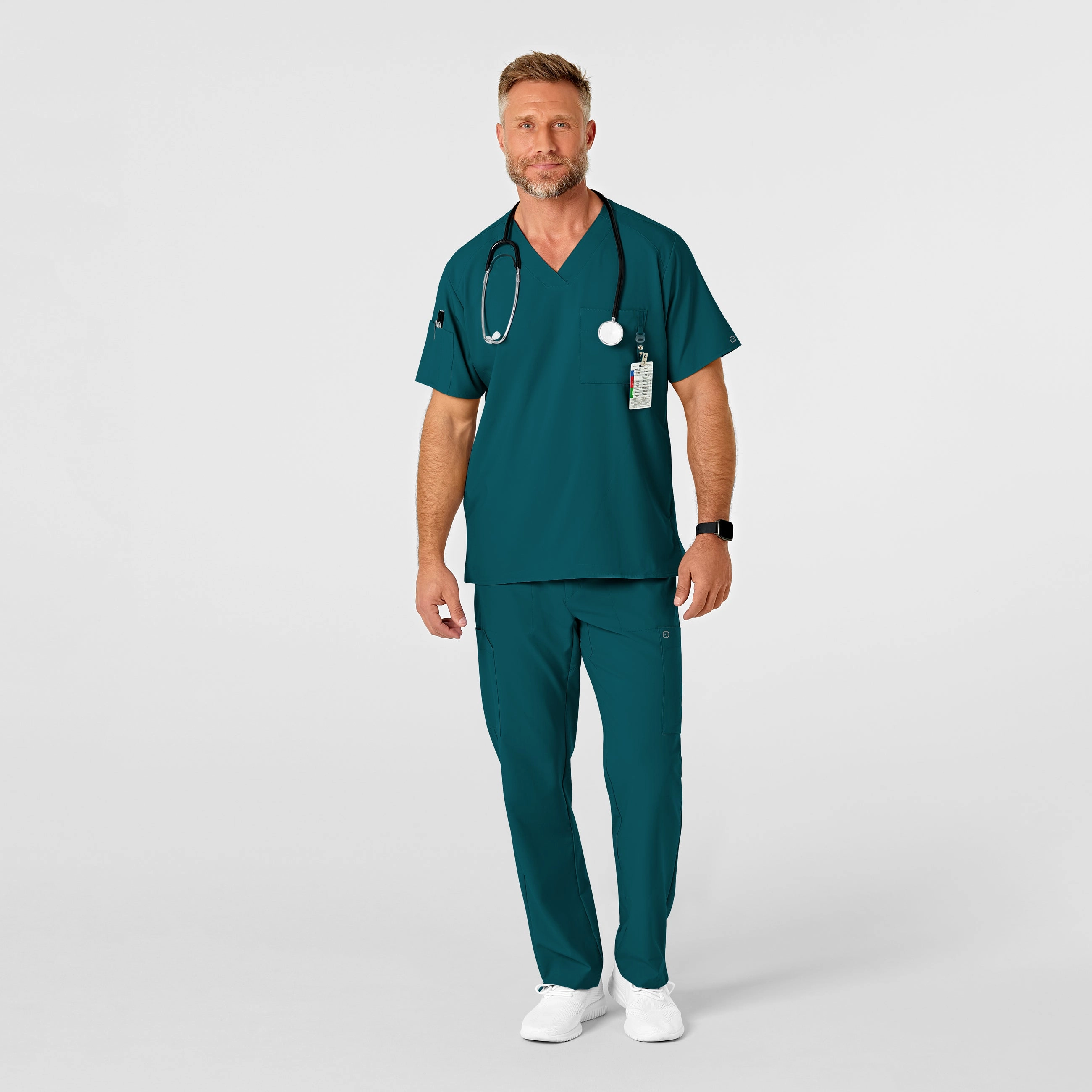 W123 Men's Flat Front Cargo Scrub Pant - Caribbean