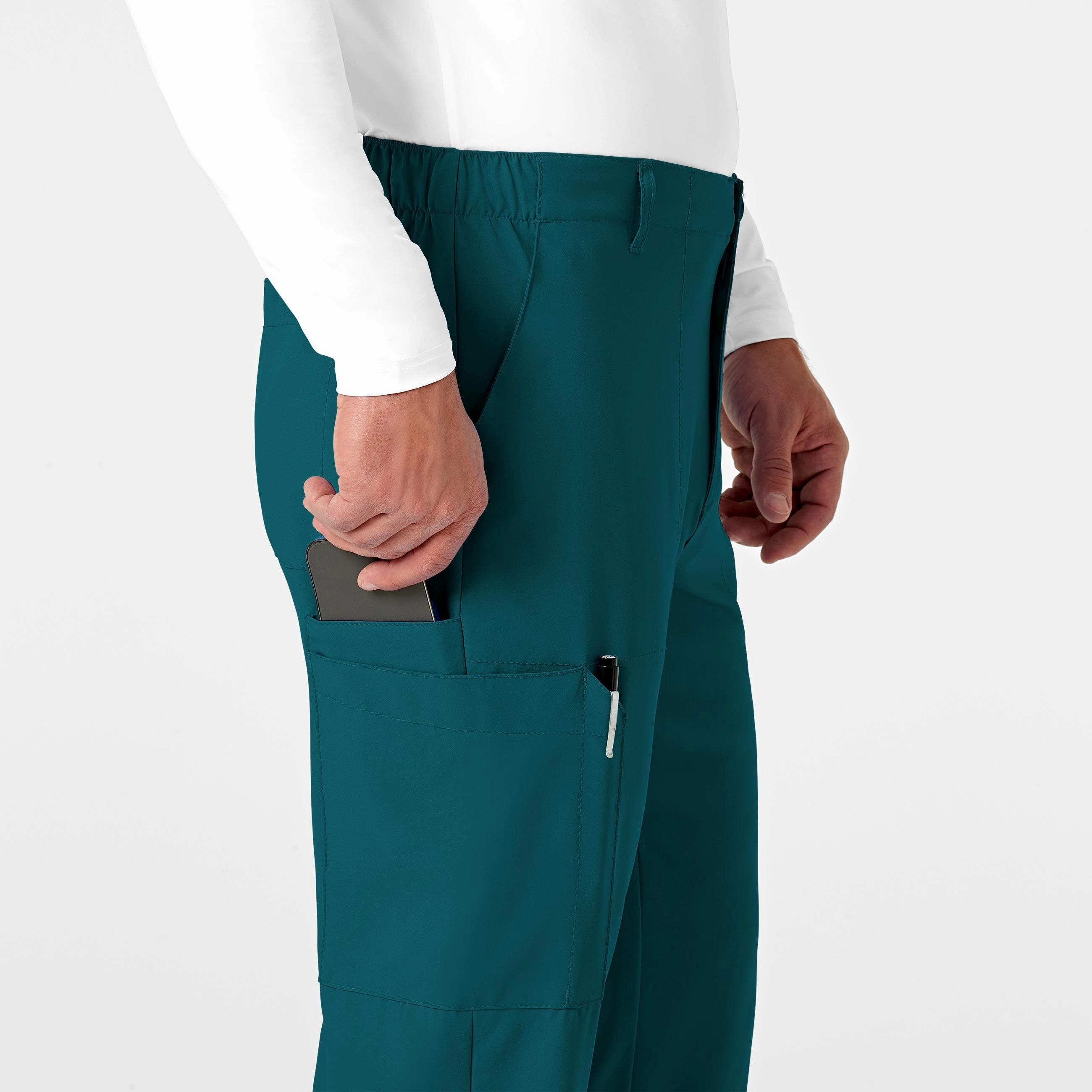 W123 Men's Flat Front Cargo Scrub Pant - Caribbean