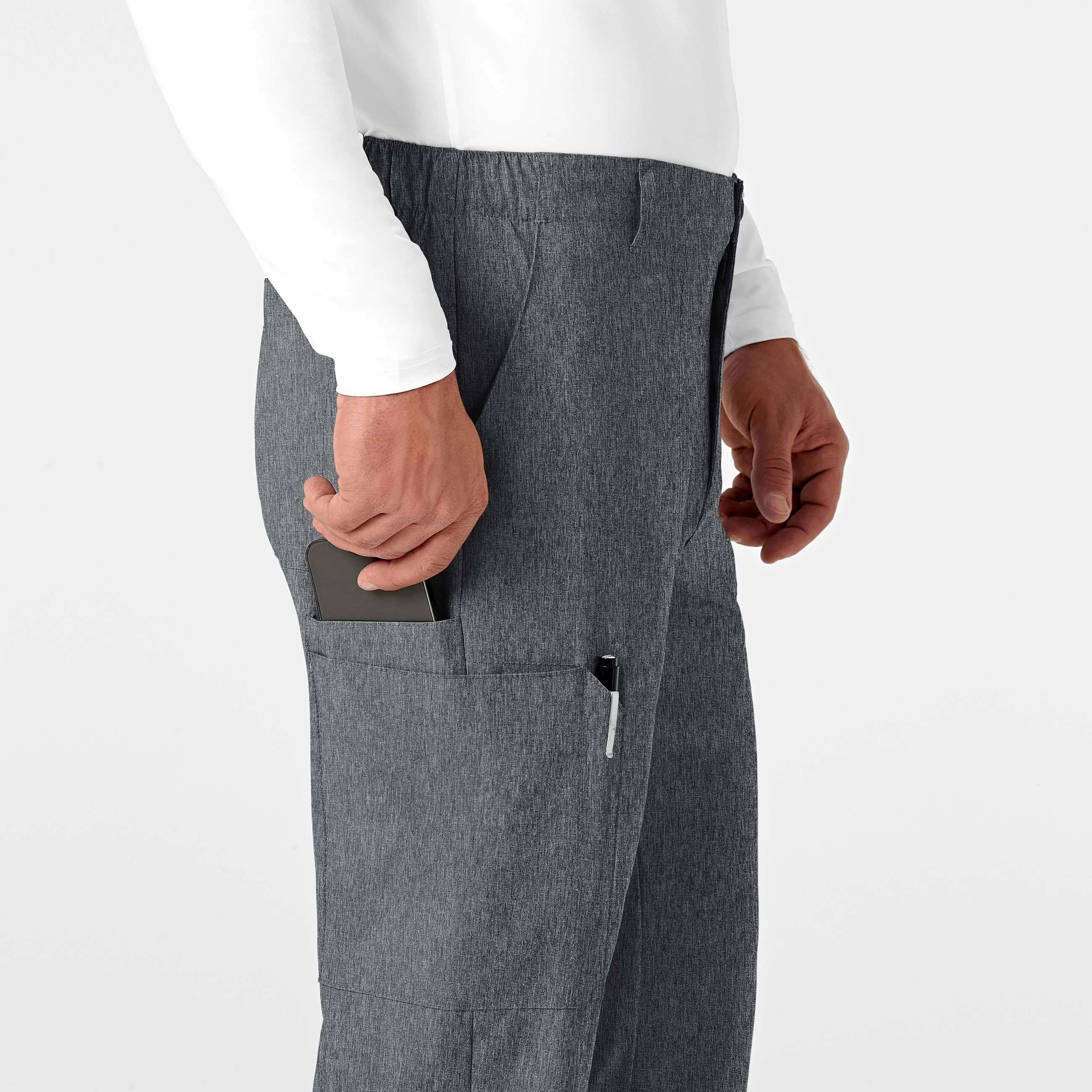 W123 Men's Flat Front Cargo Scrub Pant - Charcoal Heather