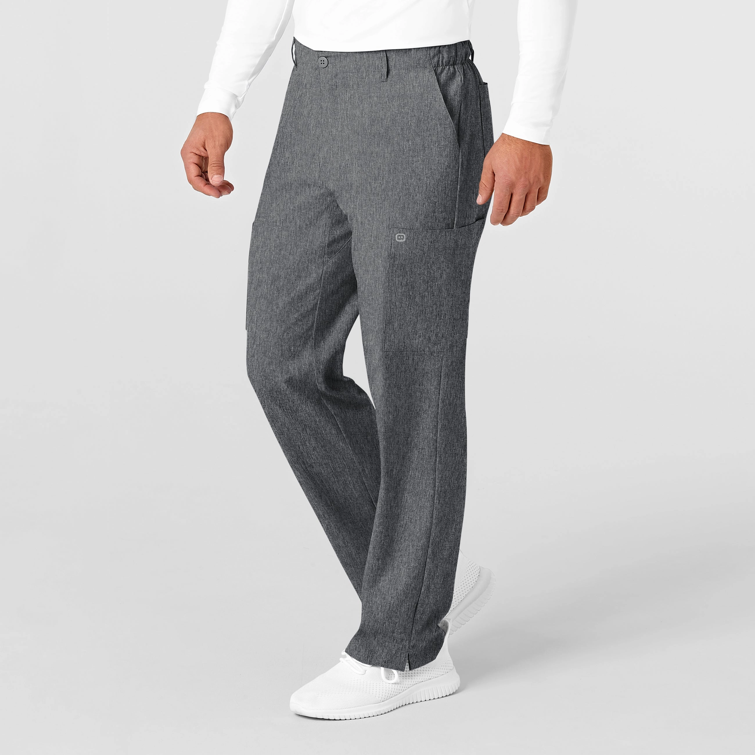 W123 Men's Flat Front Cargo Scrub Pant - Charcoal Heather