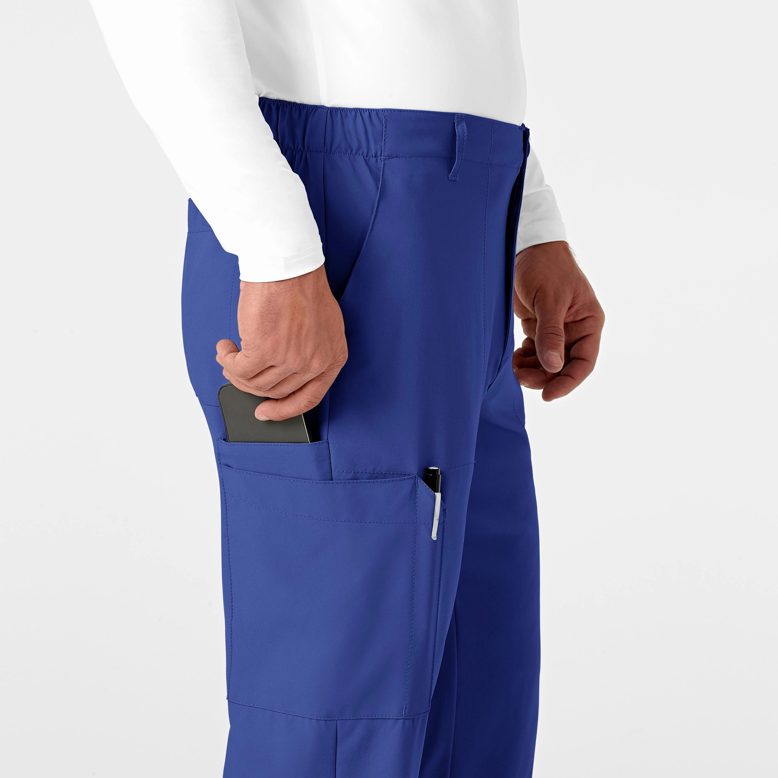 W123 Men's Flat Front Cargo Scrub Pant - Galaxy Blue