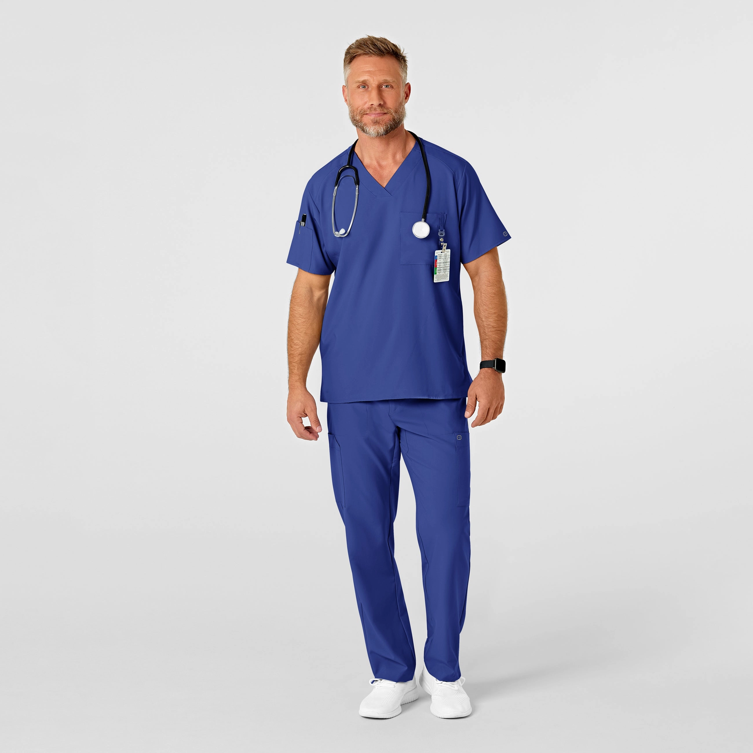 W123 Men's Flat Front Cargo Scrub Pant - Galaxy Blue