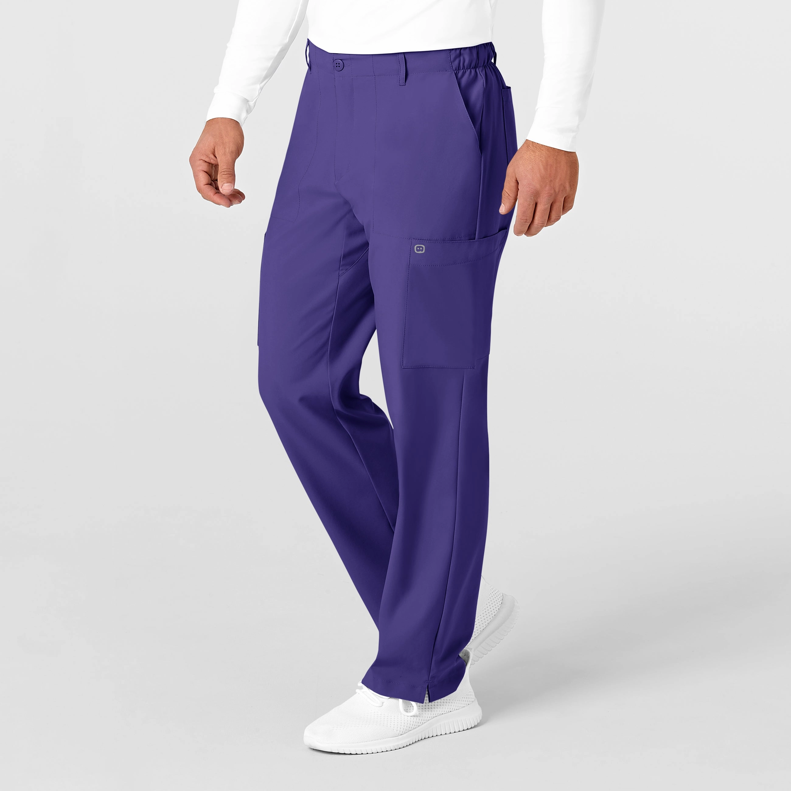 W123 Men's Flat Front Cargo Scrub Pant - Grape