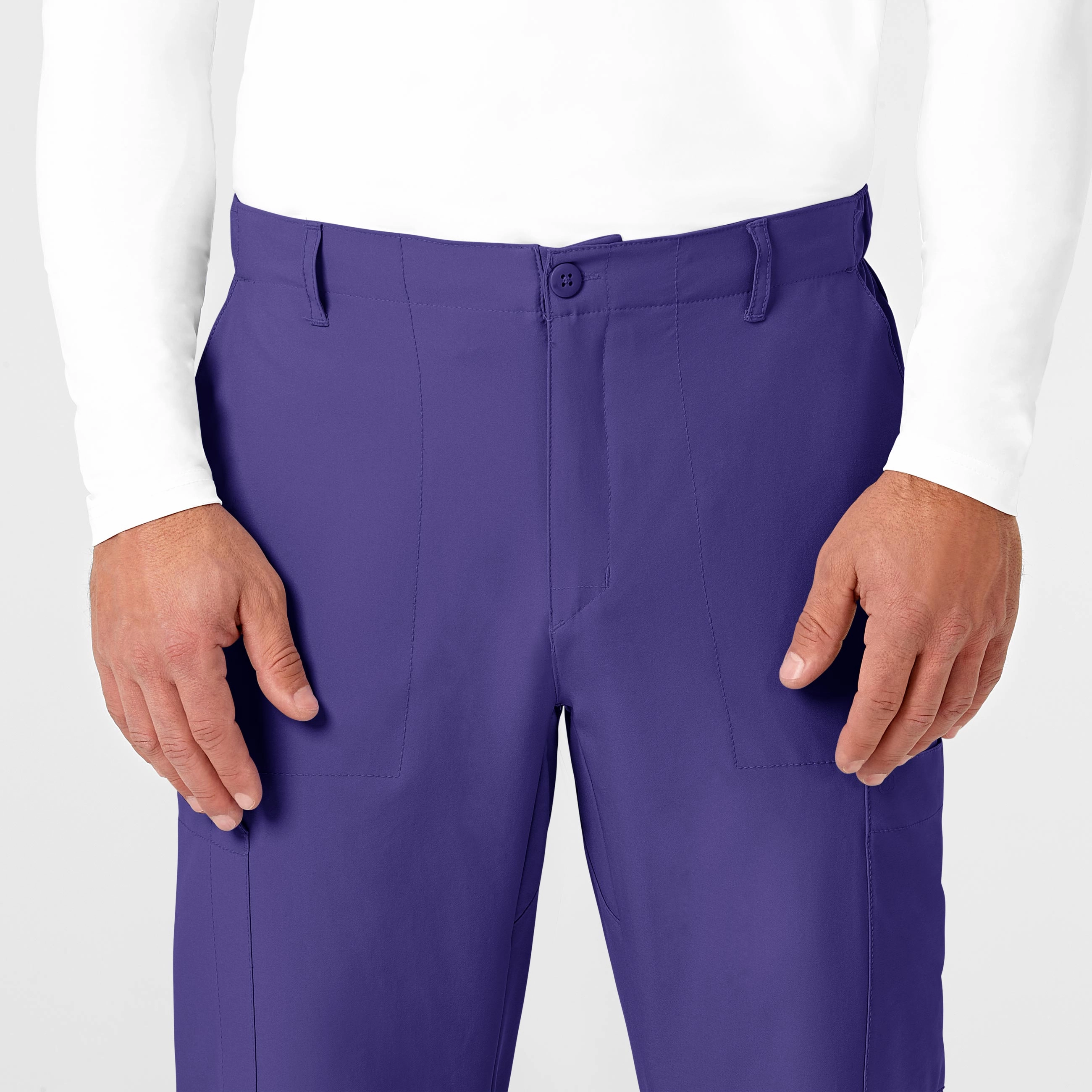W123 Men's Flat Front Cargo Scrub Pant - Grape
