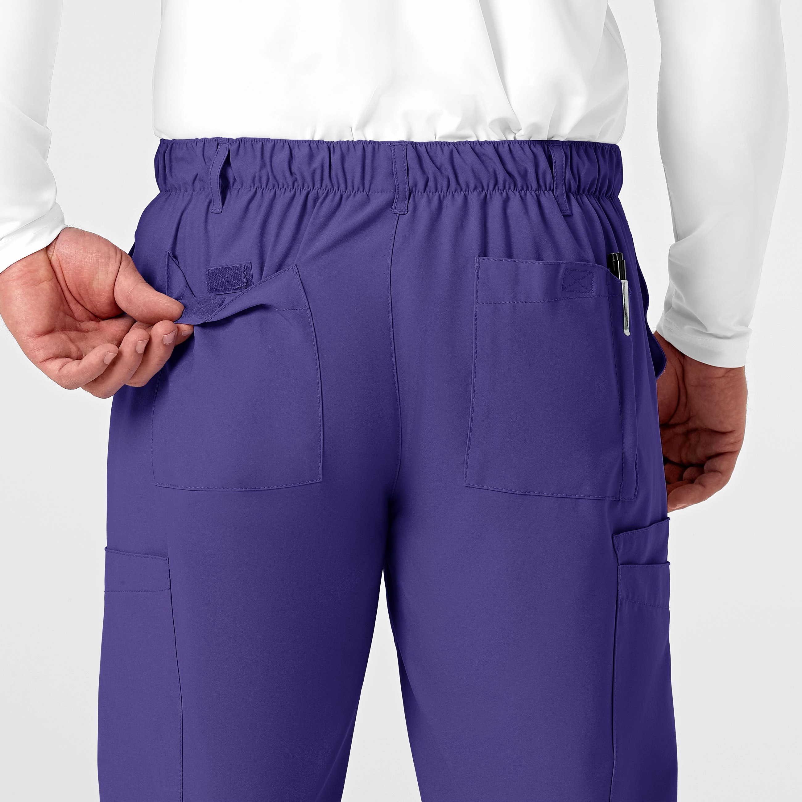 W123 Men's Flat Front Cargo Scrub Pant - Grape