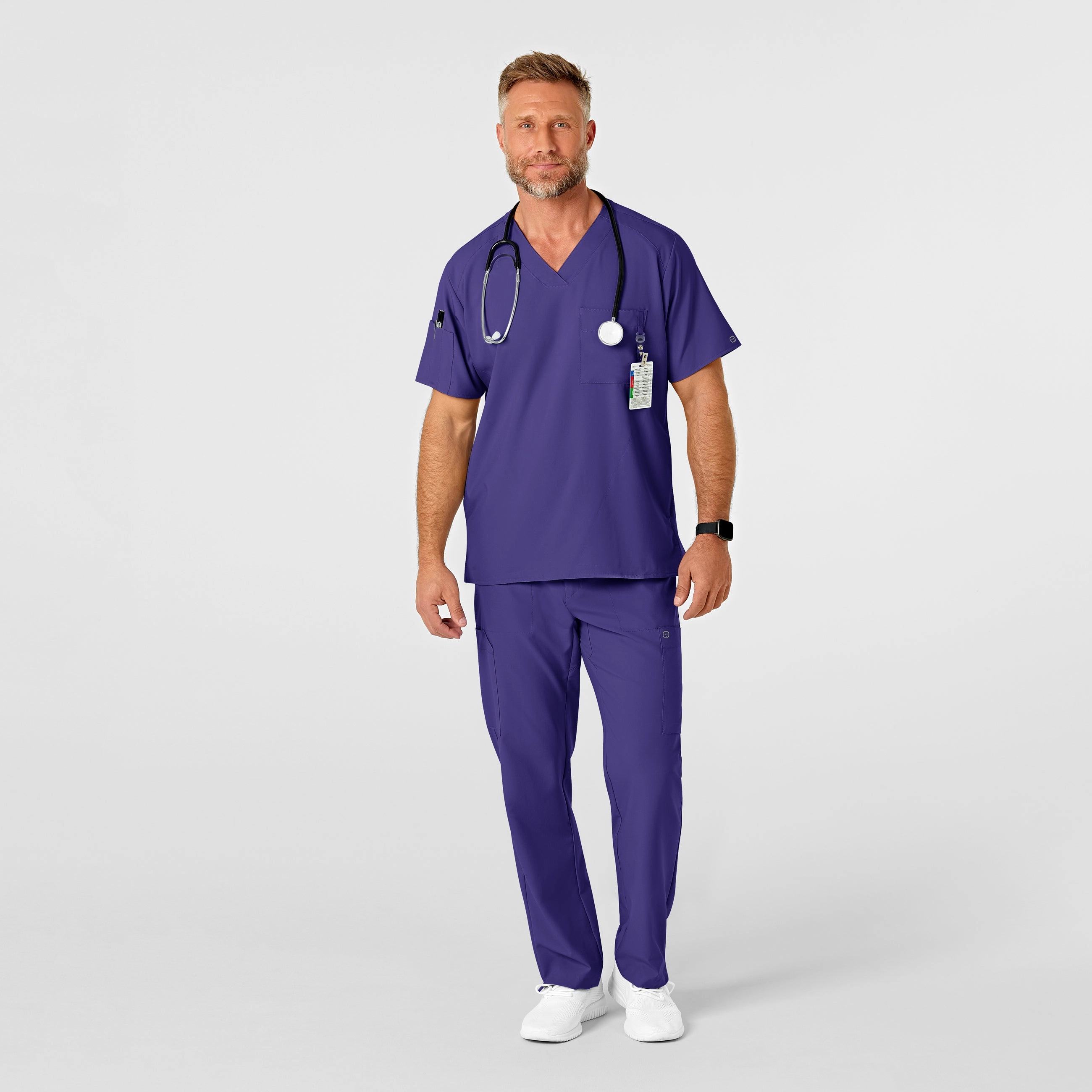 W123 Men's Flat Front Cargo Scrub Pant - Grape
