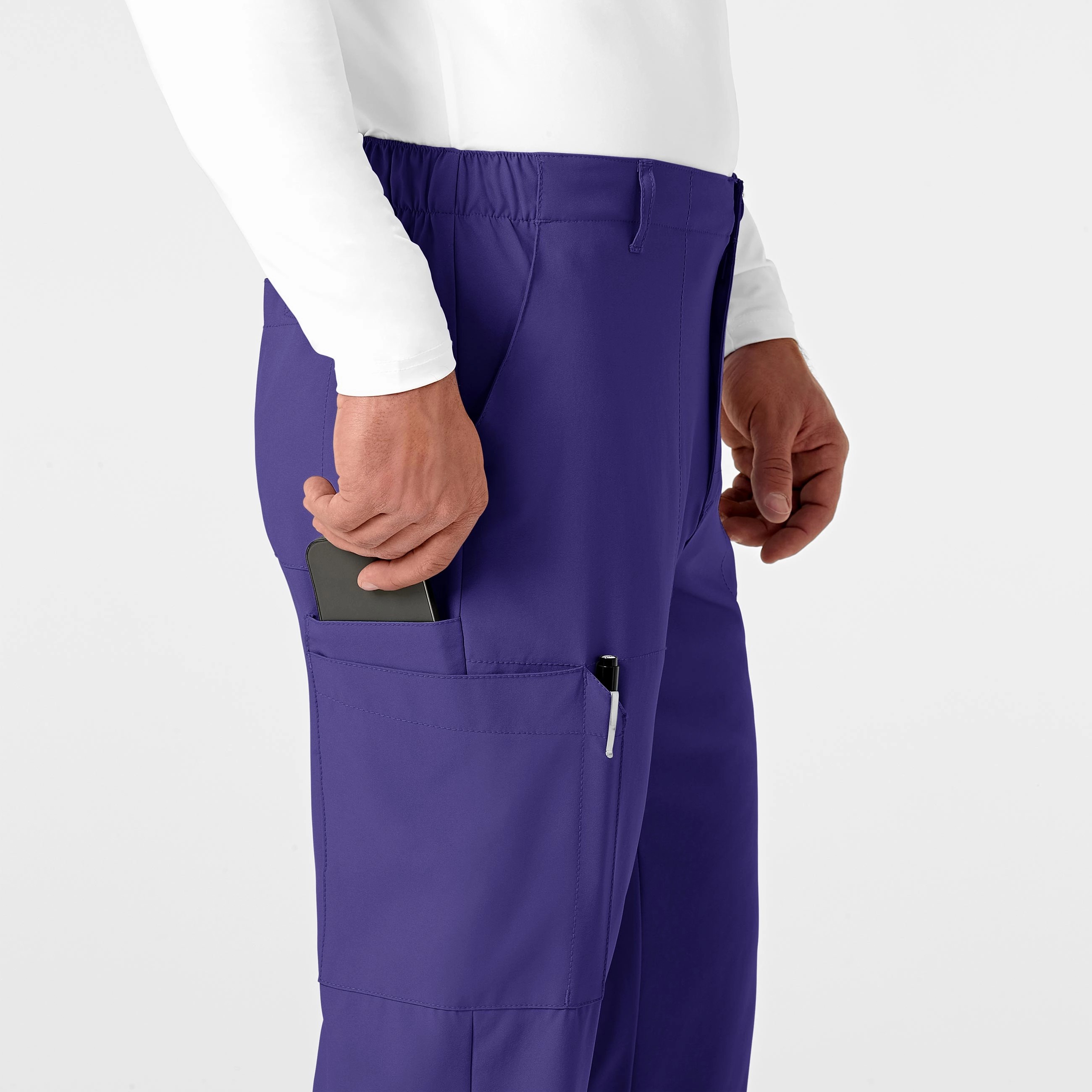 W123 Men's Flat Front Cargo Scrub Pant - Grape