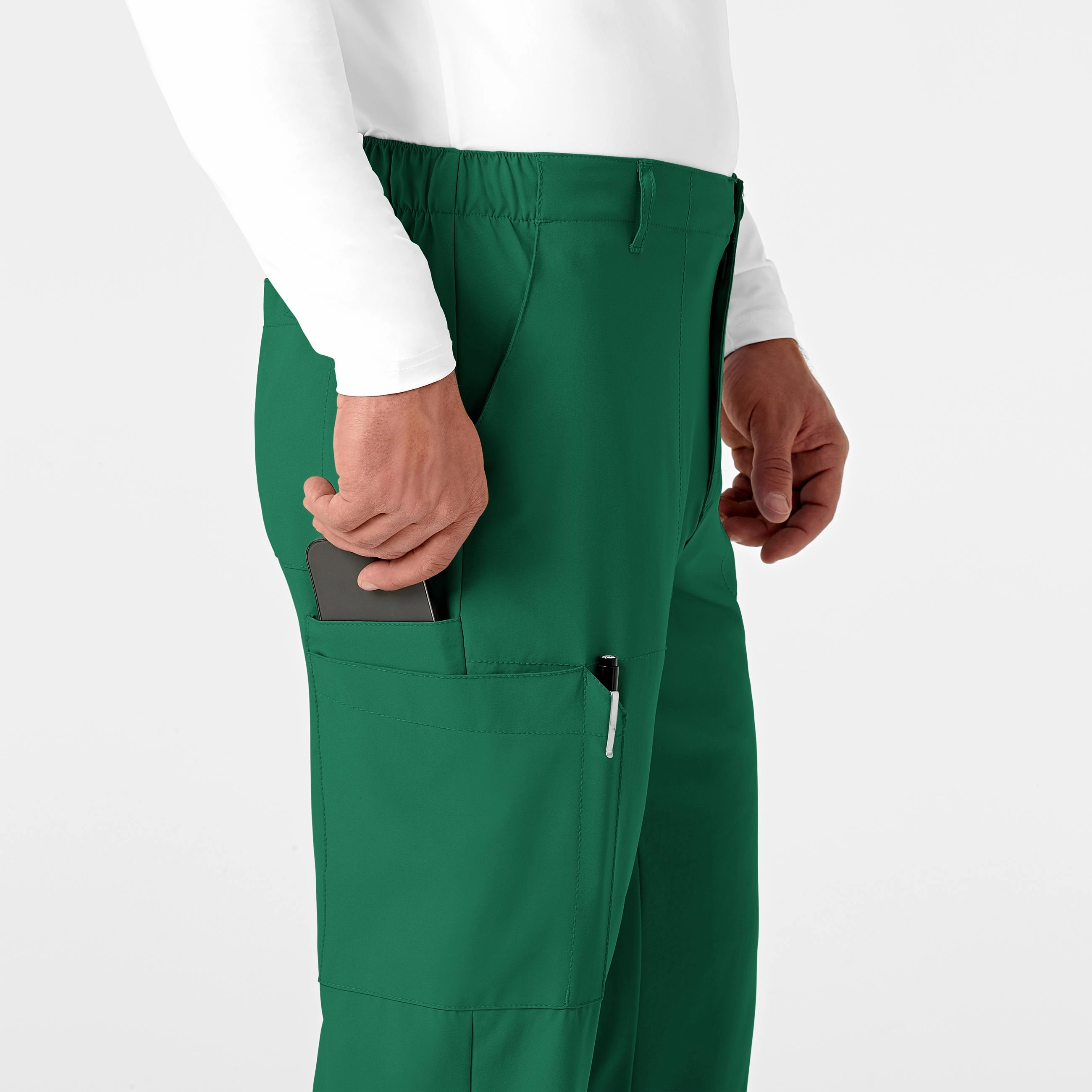 W123 Men's Flat Front Cargo Scrub Pant - Hunter