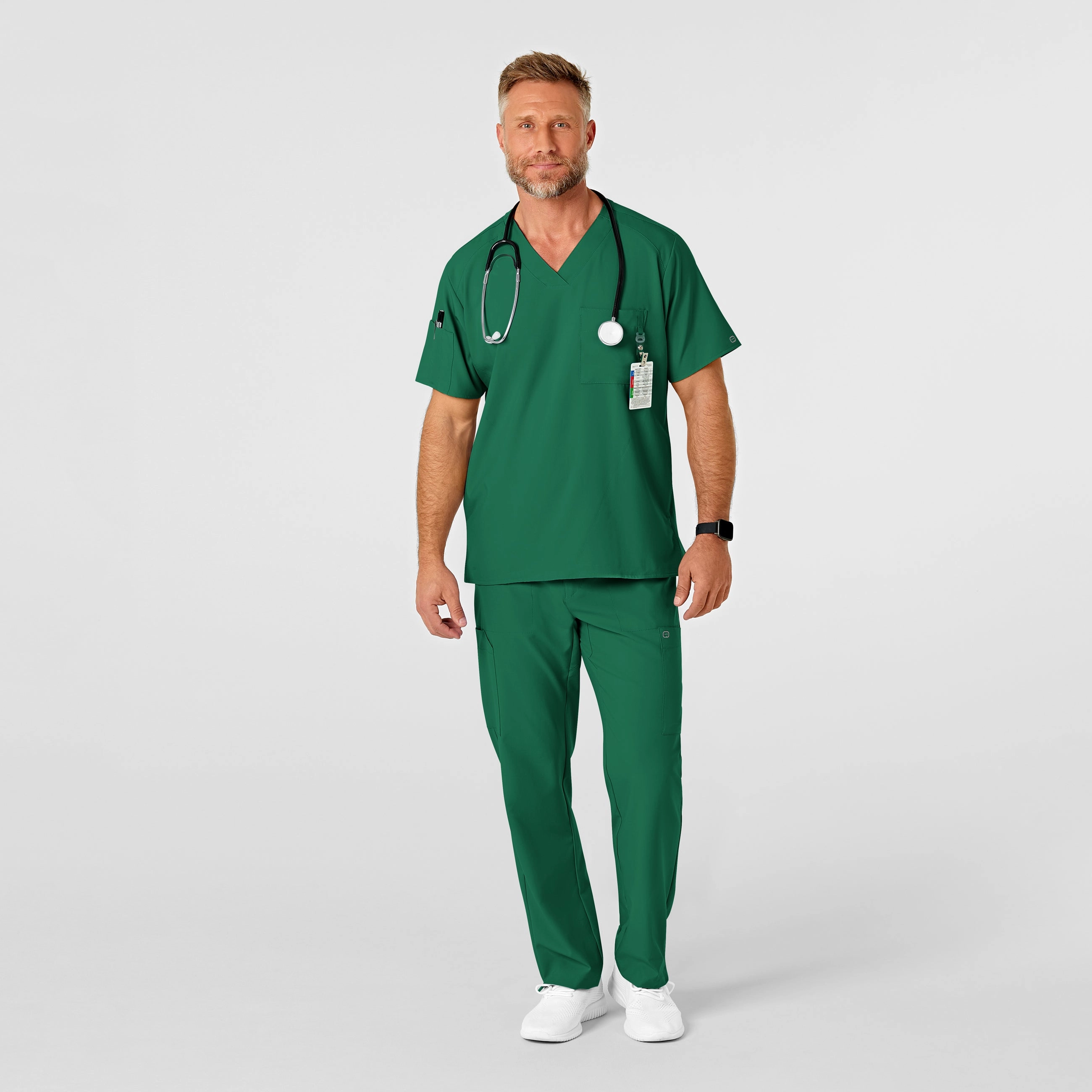 W123 Men's Flat Front Cargo Scrub Pant - Hunter