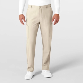 W123 Men's Flat Front Cargo Scrub Pant - Khaki