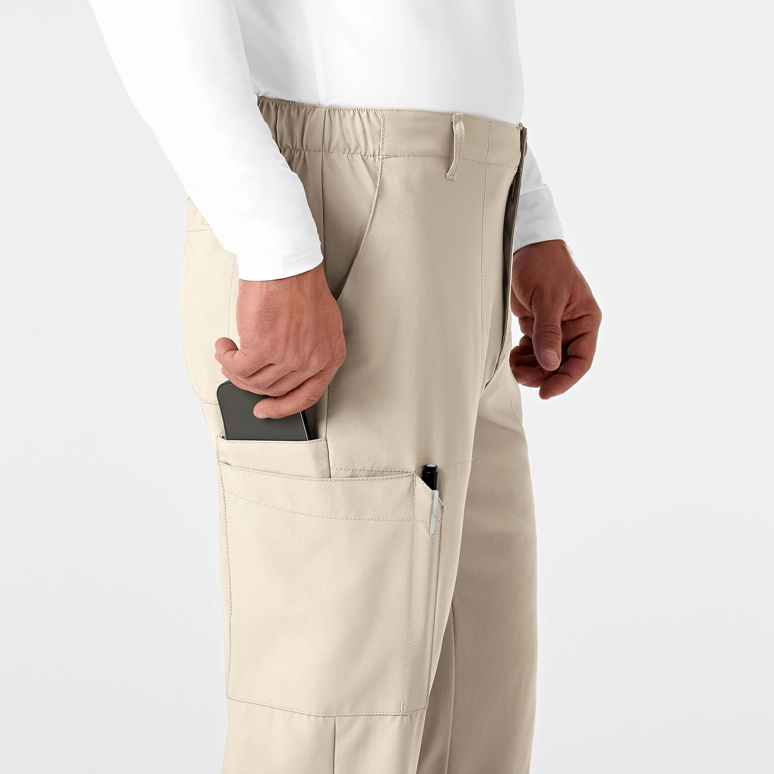 W123 Men's Flat Front Cargo Scrub Pant - Khaki