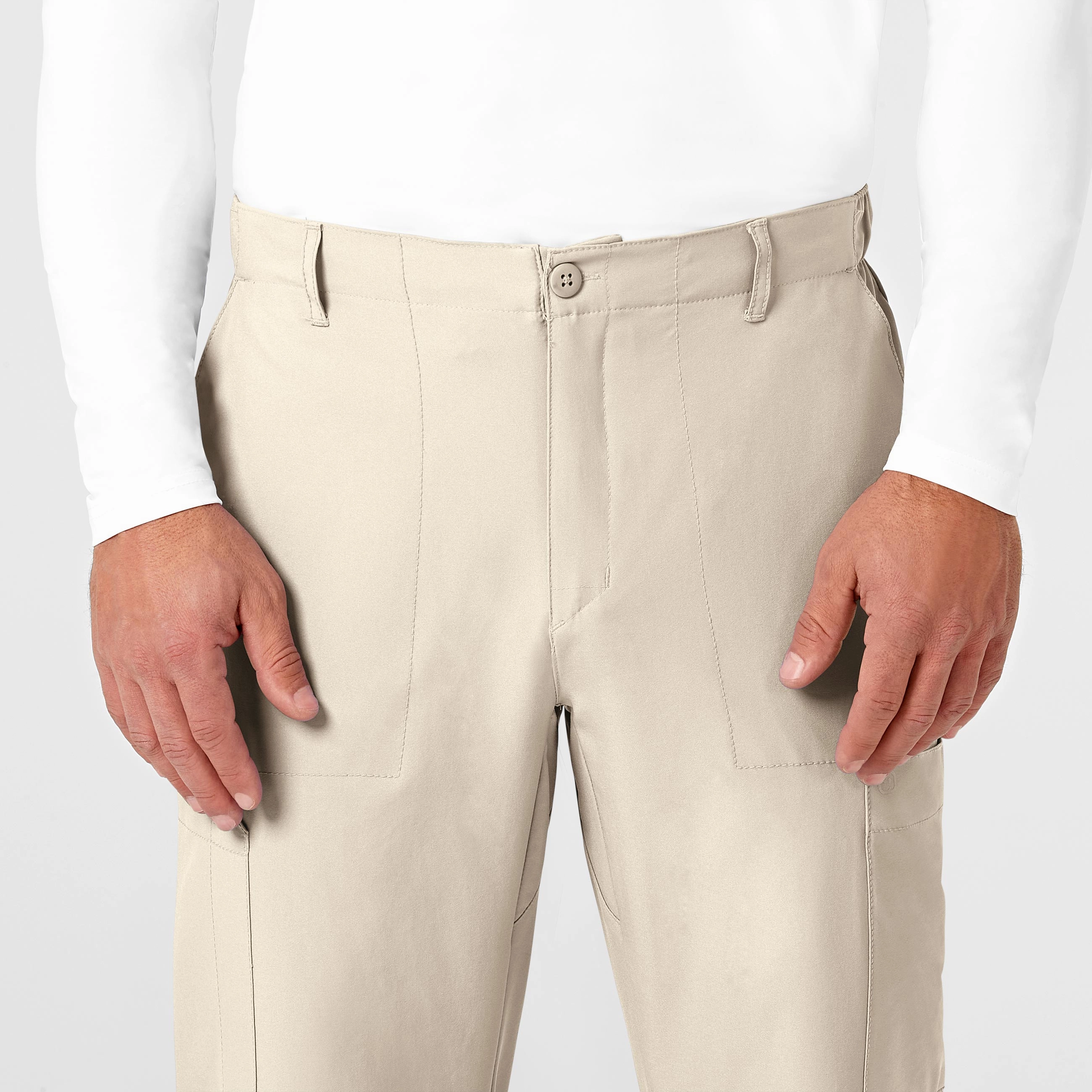 W123 Men's Flat Front Cargo Scrub Pant - Khaki