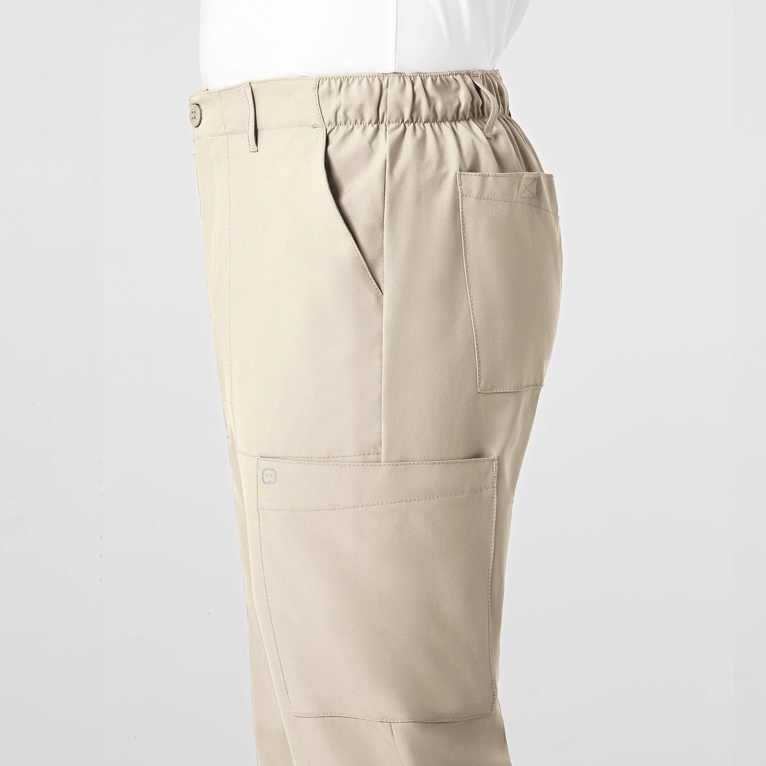 W123 Men's Flat Front Cargo Scrub Pant - Khaki