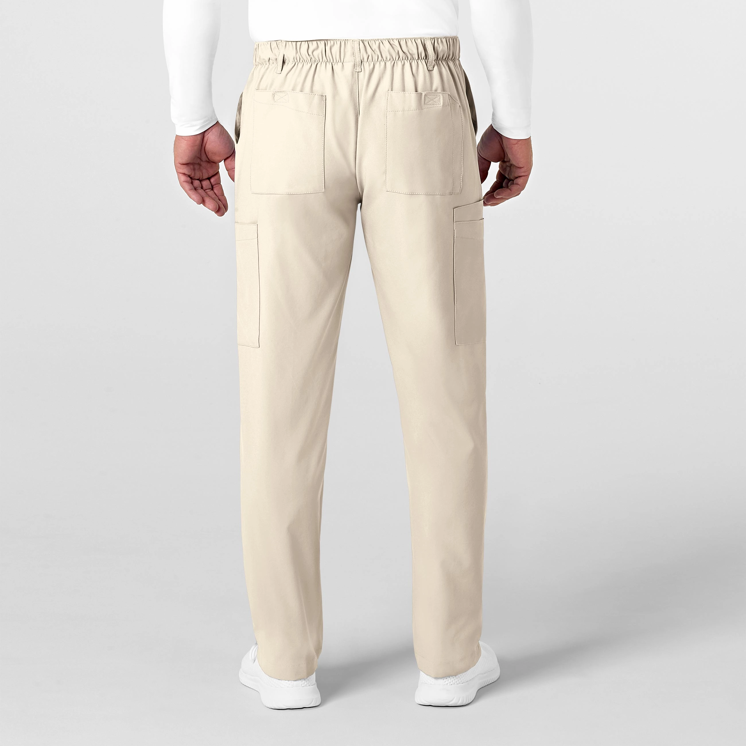 W123 Men's Flat Front Cargo Scrub Pant - Khaki