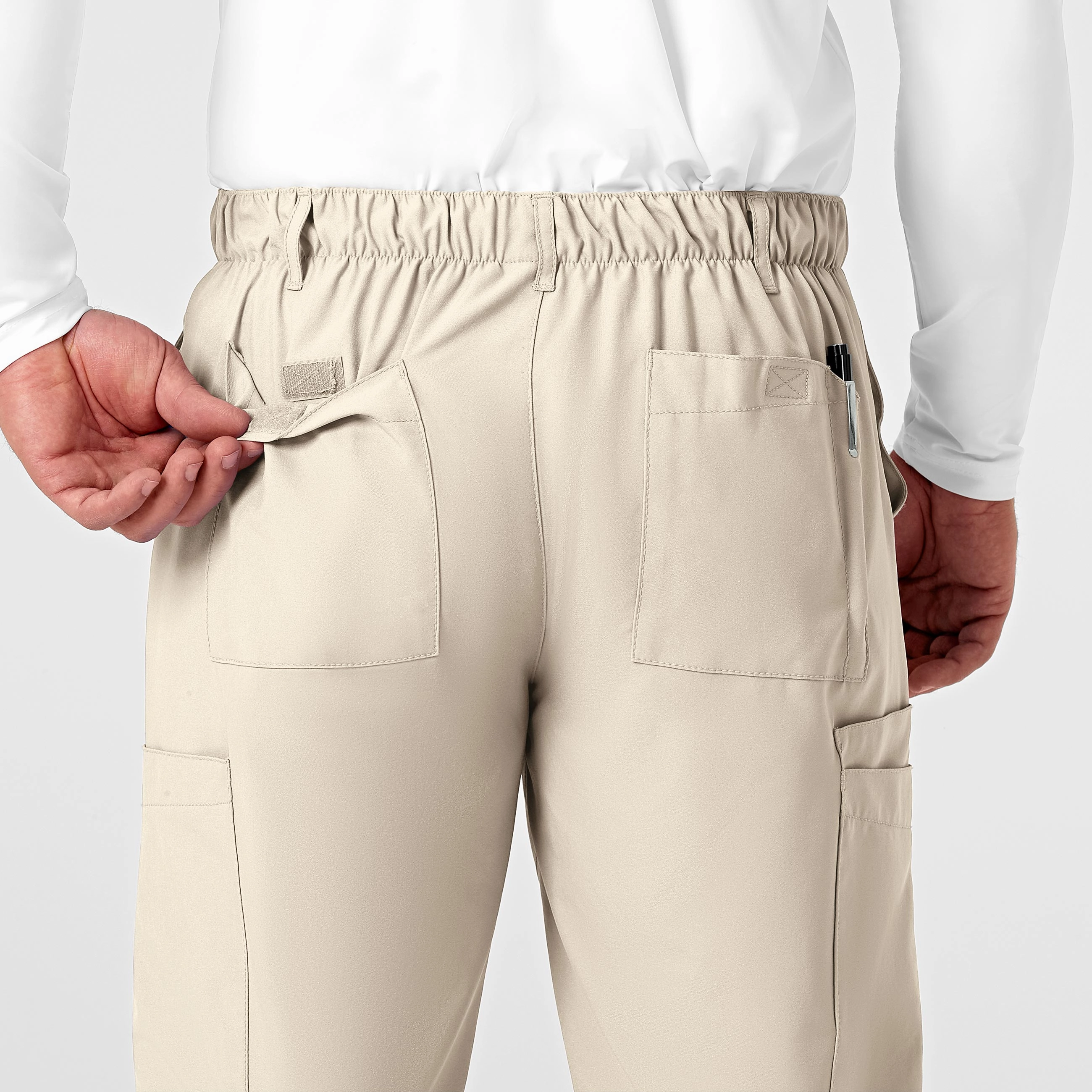 W123 Men's Flat Front Cargo Scrub Pant - Khaki