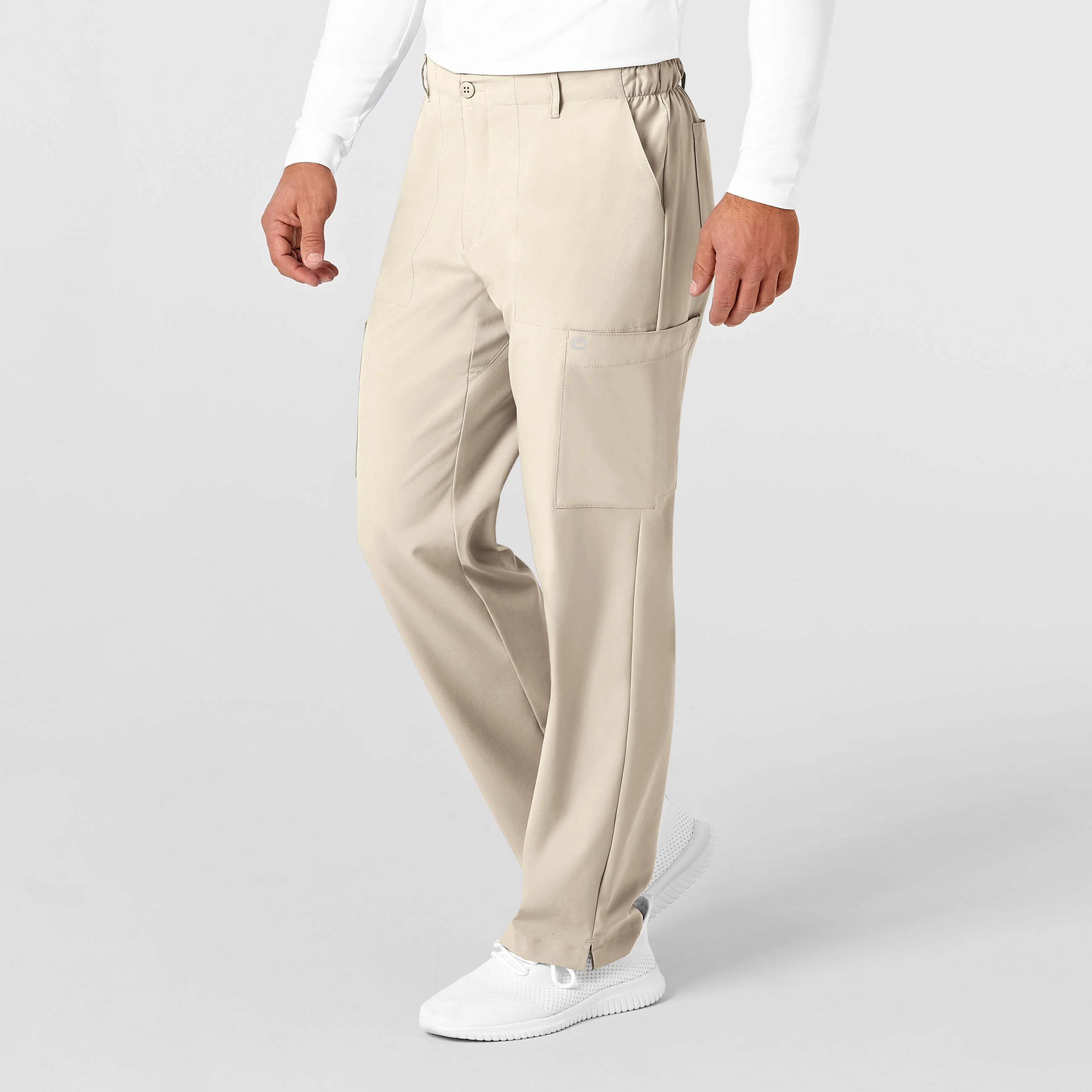 W123 Men's Flat Front Cargo Scrub Pant - Khaki