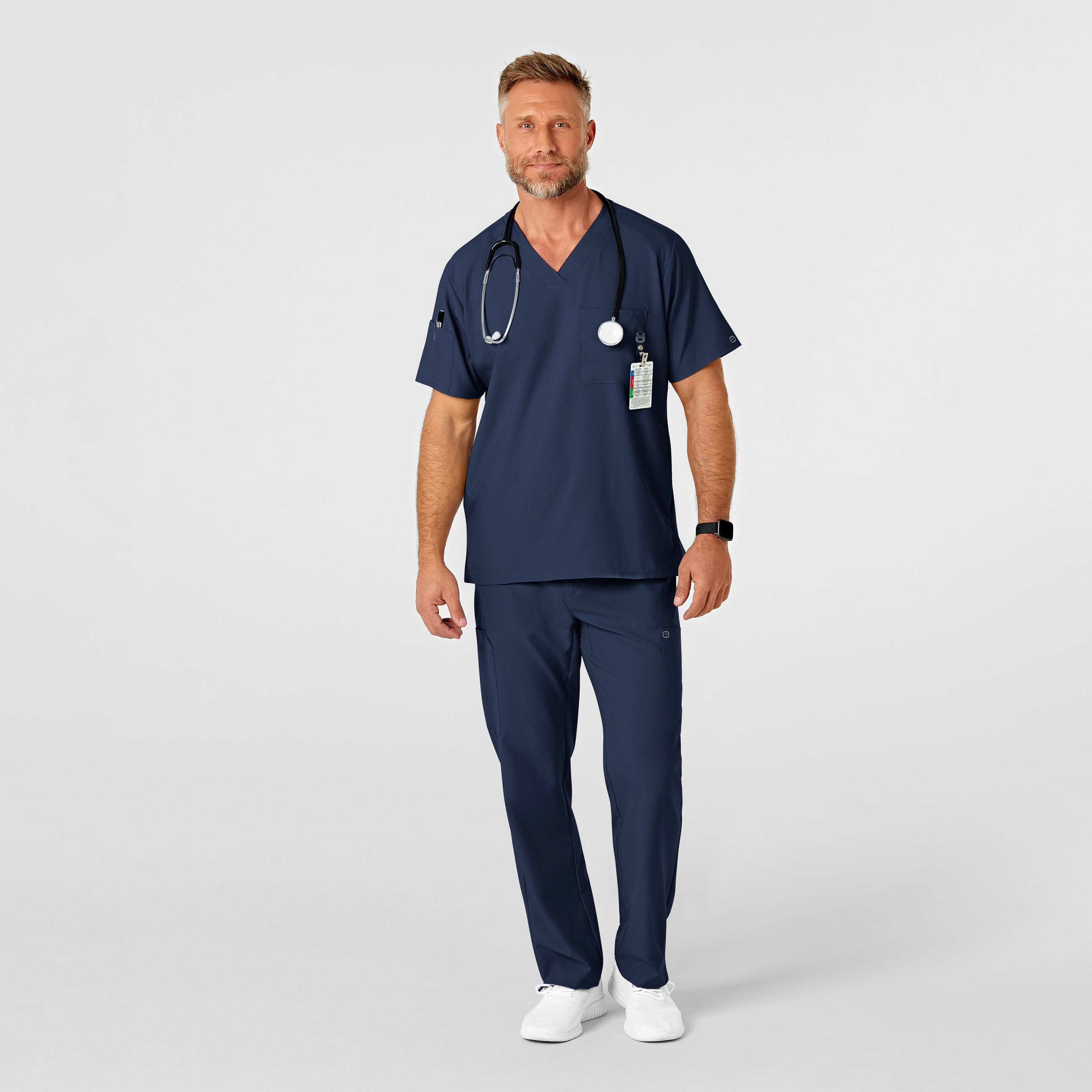 W123 Men's Flat Front Cargo Scrub Pant - Navy