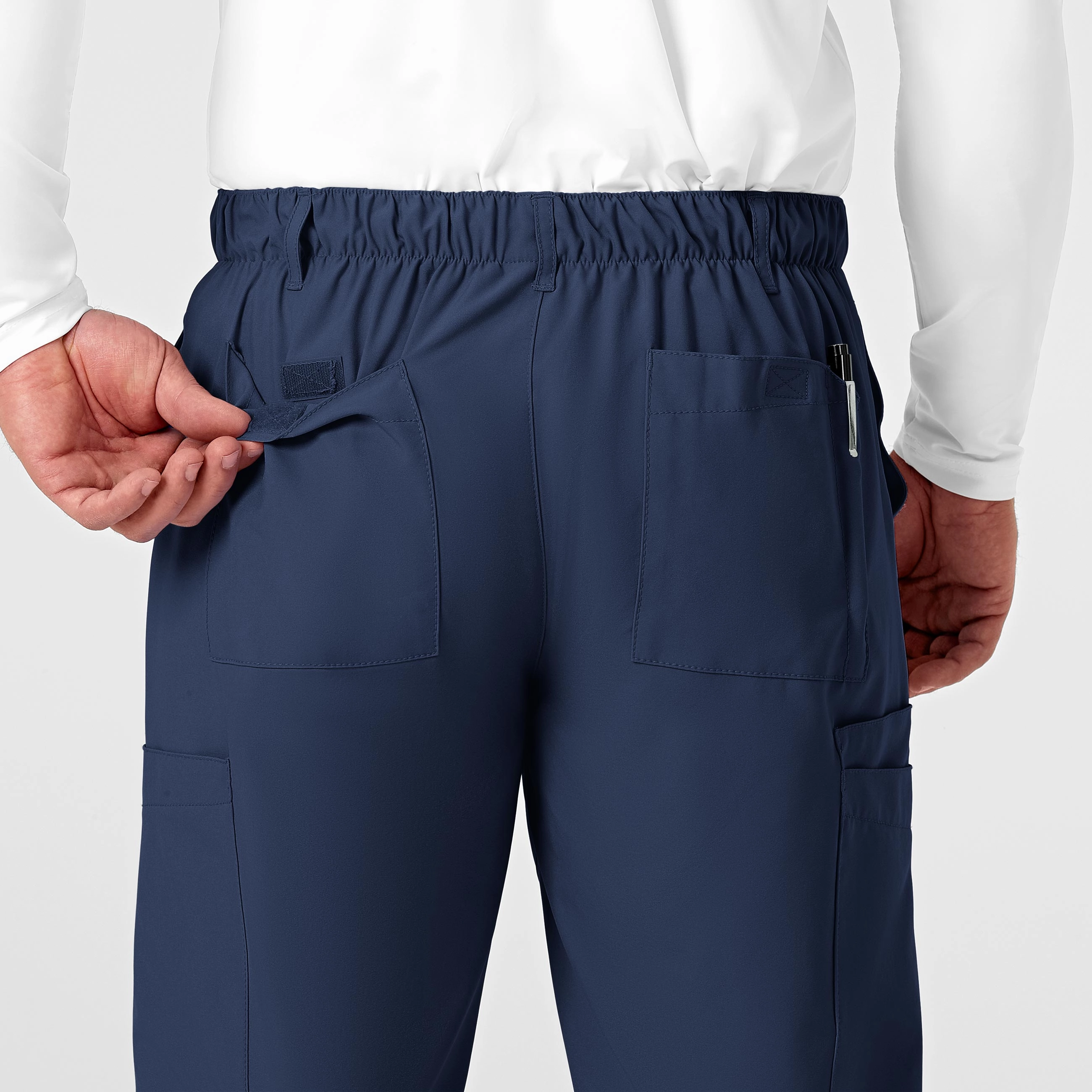 W123 Men's Flat Front Cargo Scrub Pant - Navy