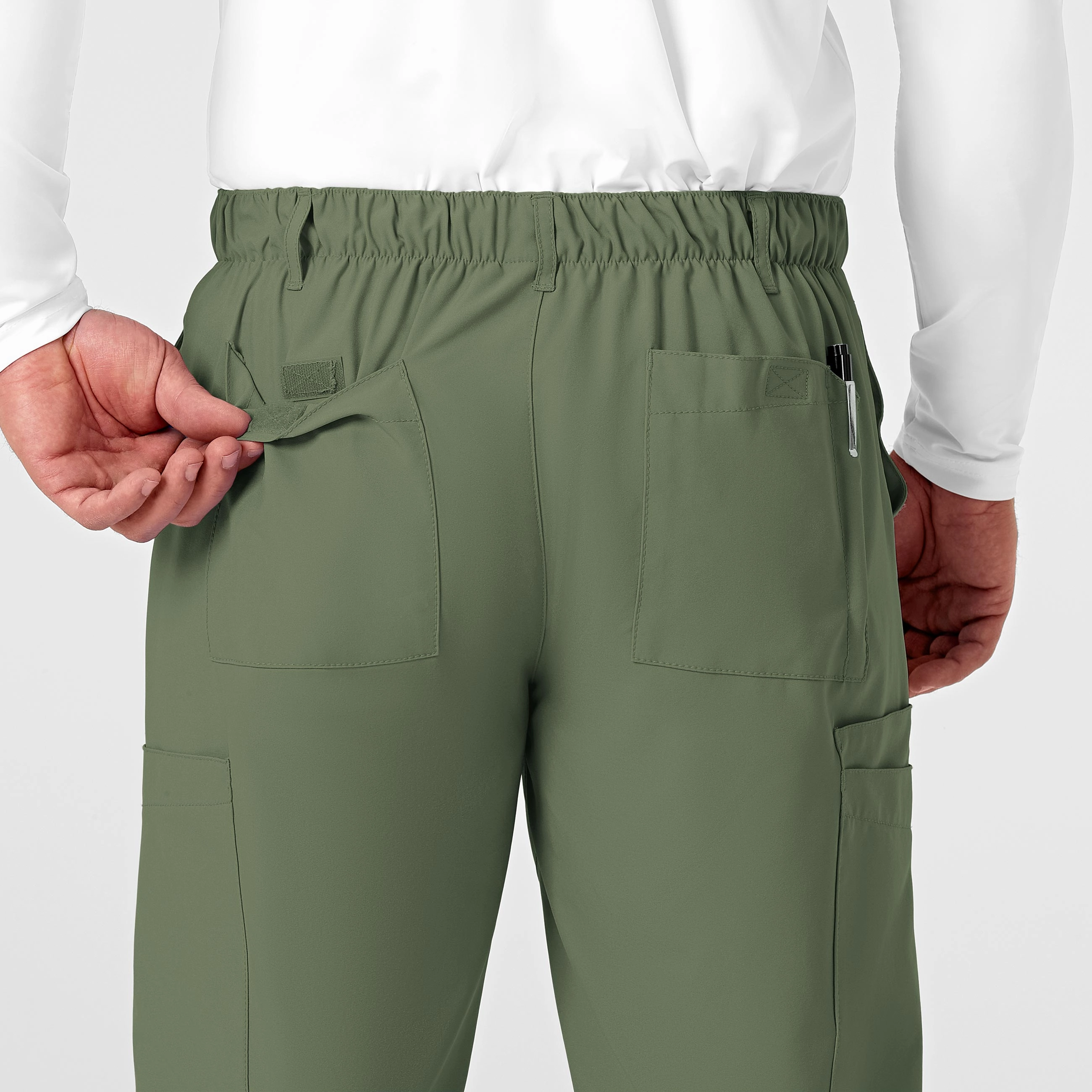 W123 Men's Flat Front Cargo Scrub Pant - Olive
