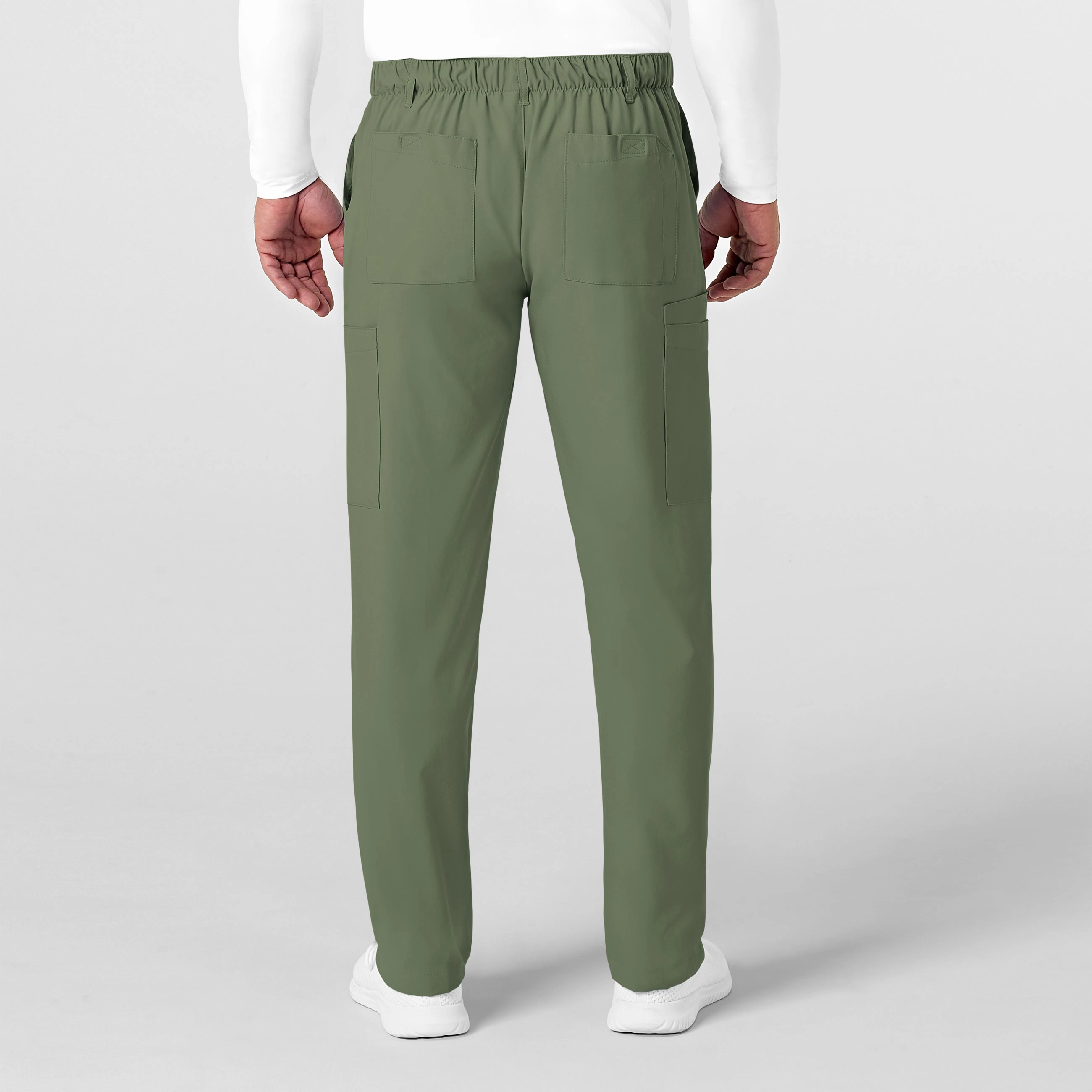 W123 Men's Flat Front Cargo Scrub Pant - Olive