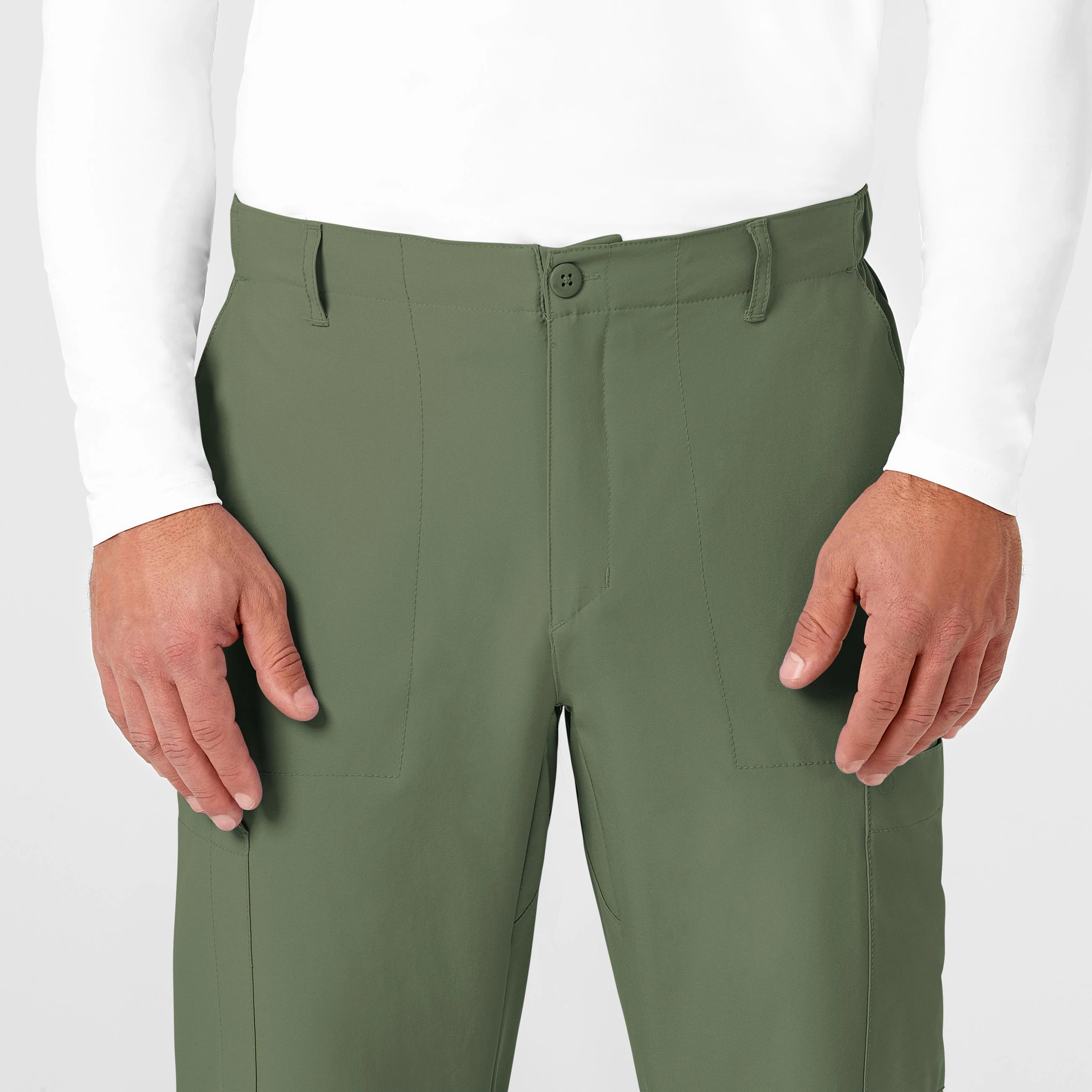 W123 Men's Flat Front Cargo Scrub Pant - Olive