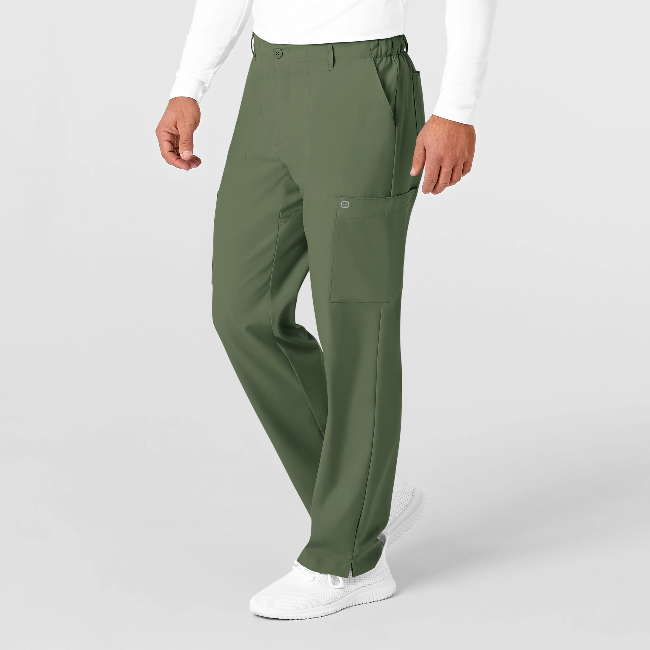 W123 Men's Flat Front Cargo Scrub Pant - Olive