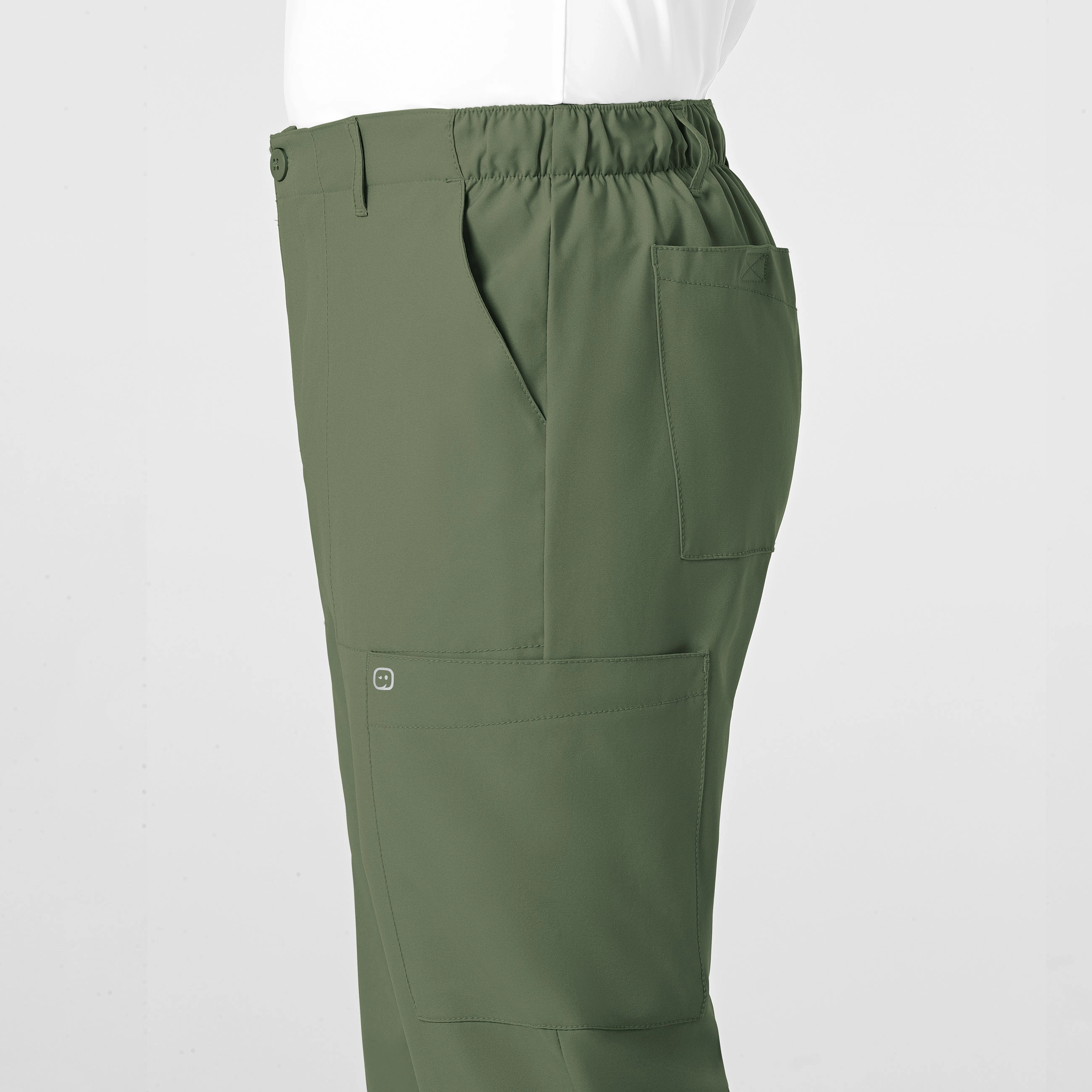 W123 Men's Flat Front Cargo Scrub Pant - Olive