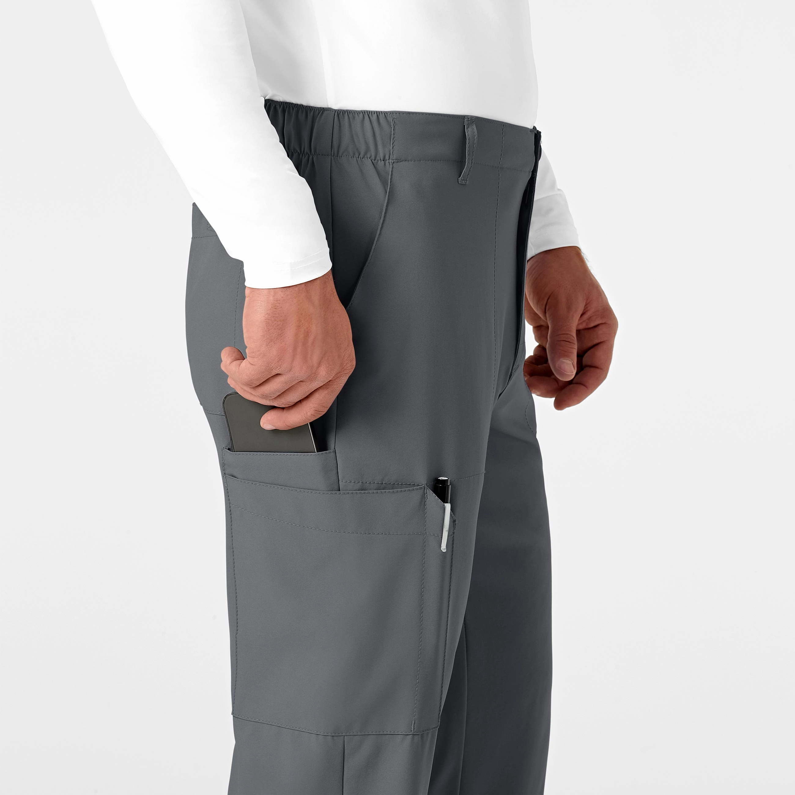 W123 Men's Flat Front Cargo Scrub Pant - Pewter