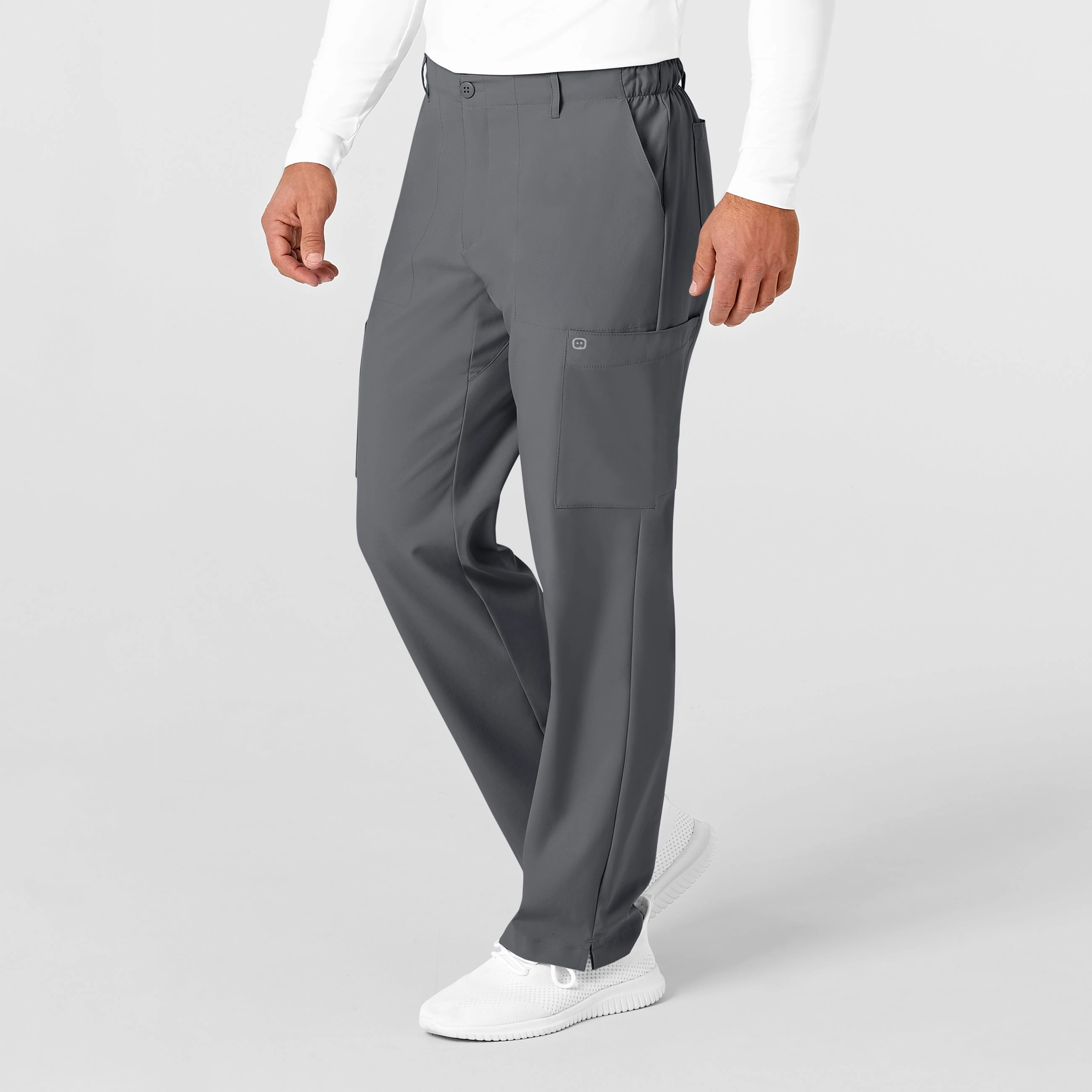 W123 Men's Flat Front Cargo Scrub Pant - Pewter