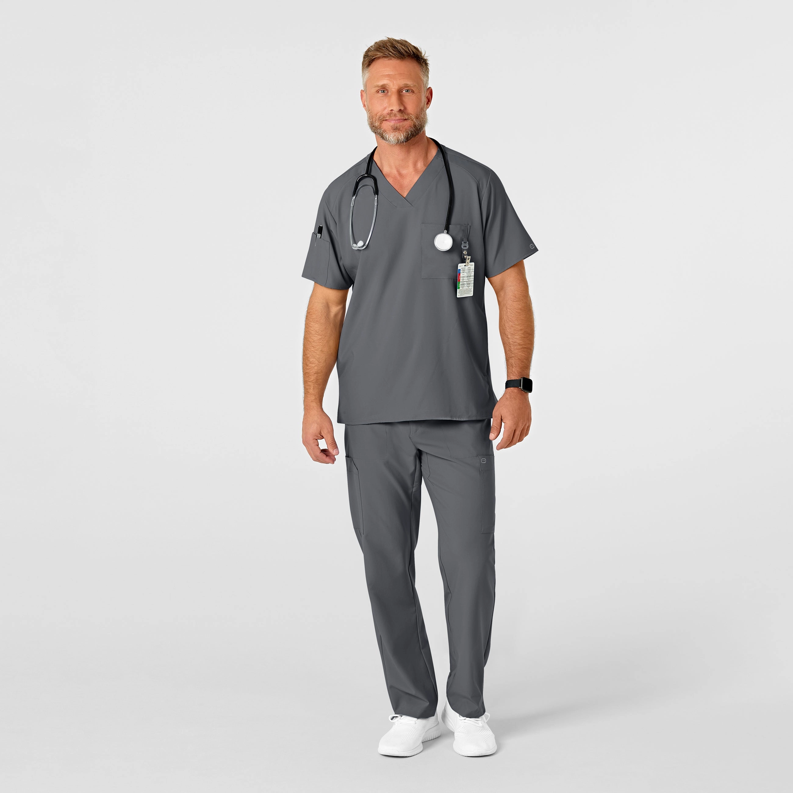 W123 Men's Flat Front Cargo Scrub Pant - Pewter