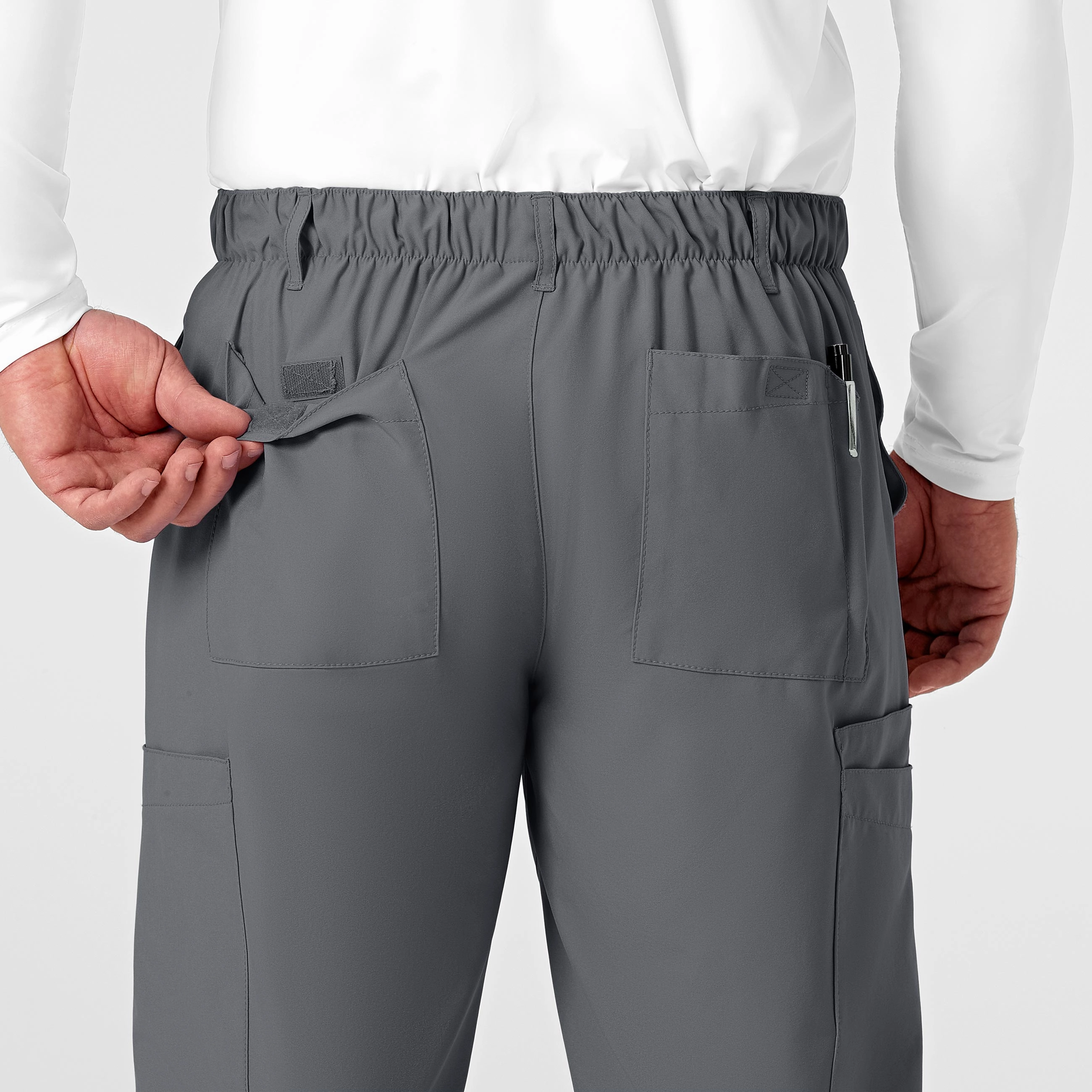 W123 Men's Flat Front Cargo Scrub Pant - Pewter