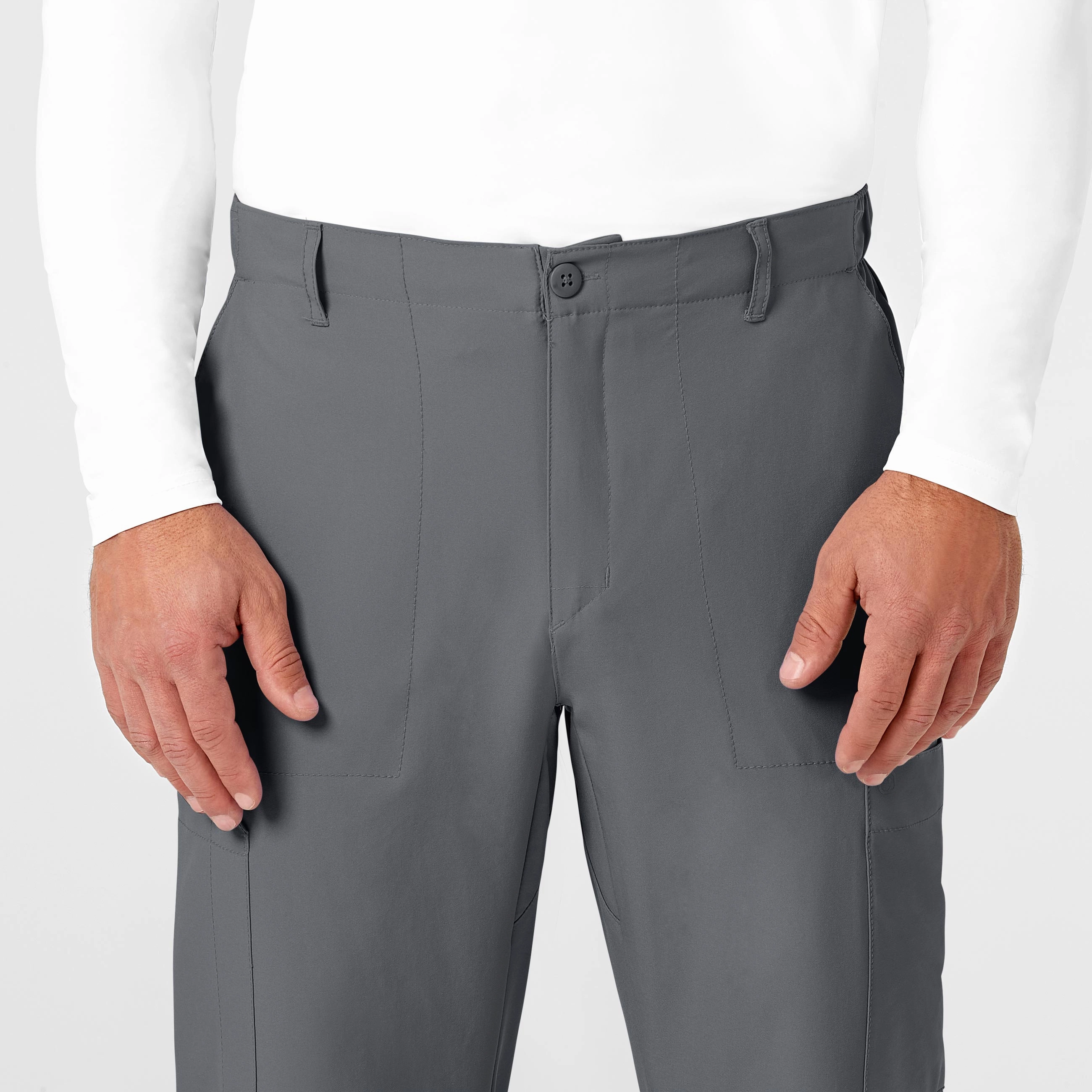 W123 Men's Flat Front Cargo Scrub Pant - Pewter