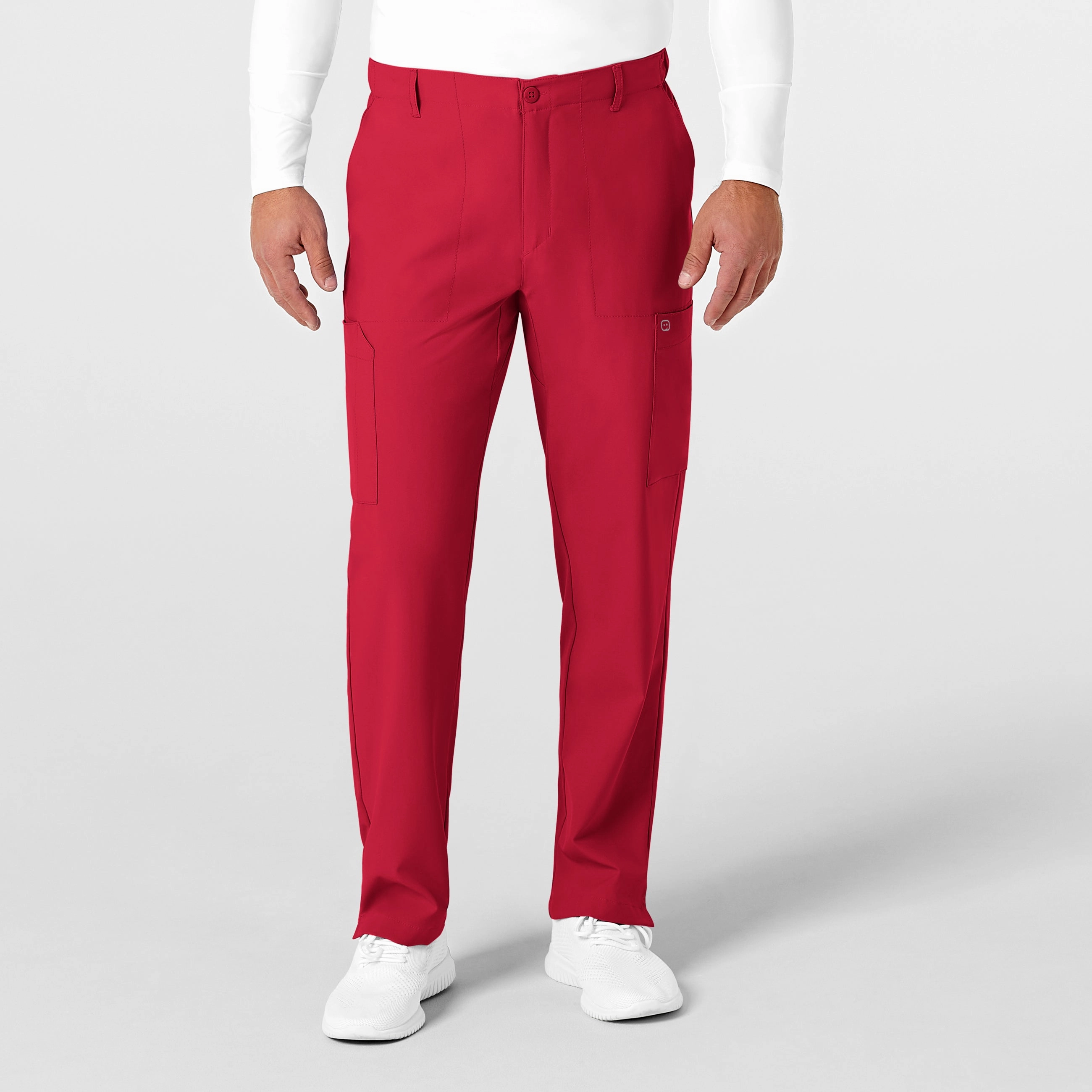 W123 Men's Flat Front Cargo Scrub Pant - Red