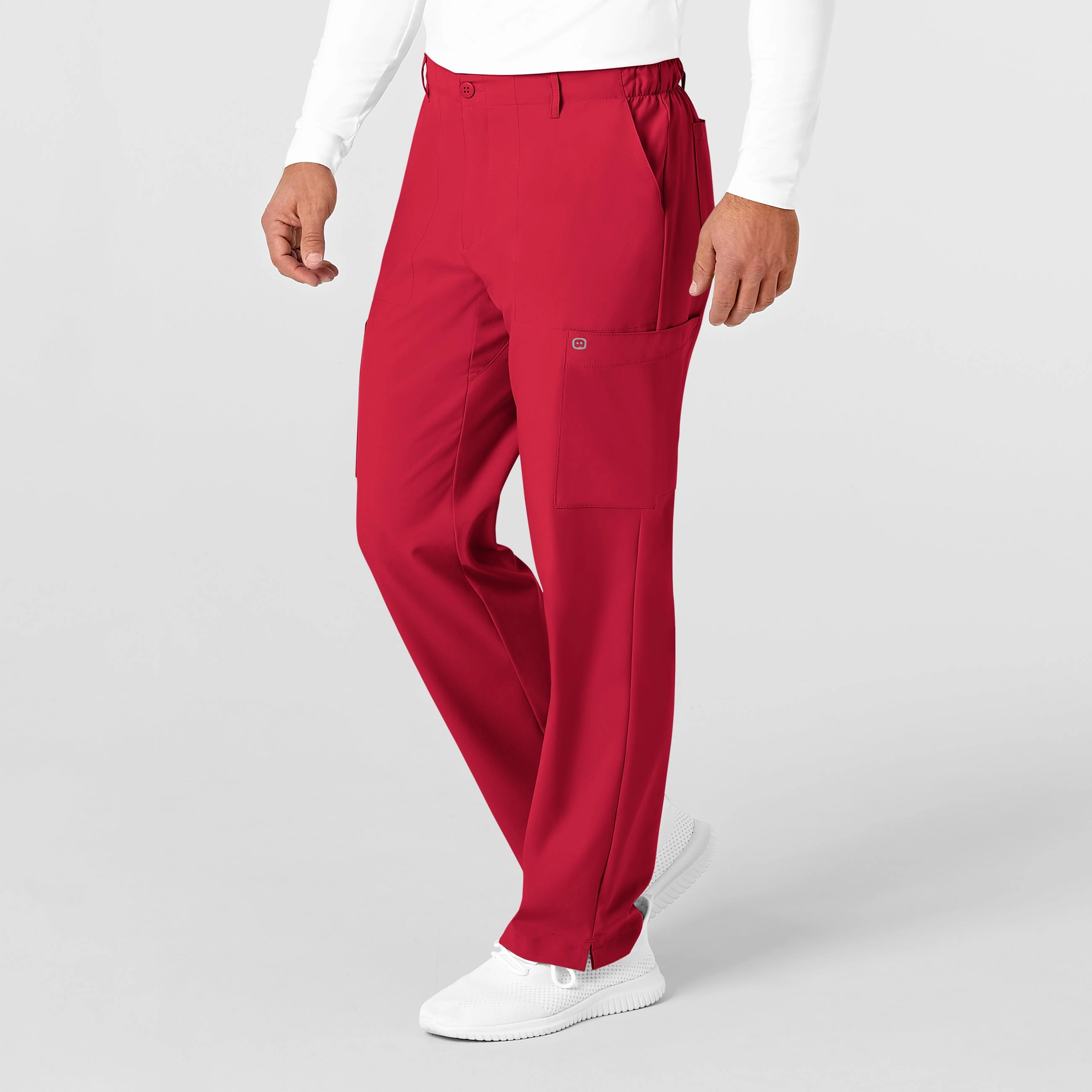 W123 Men's Flat Front Cargo Scrub Pant - Red