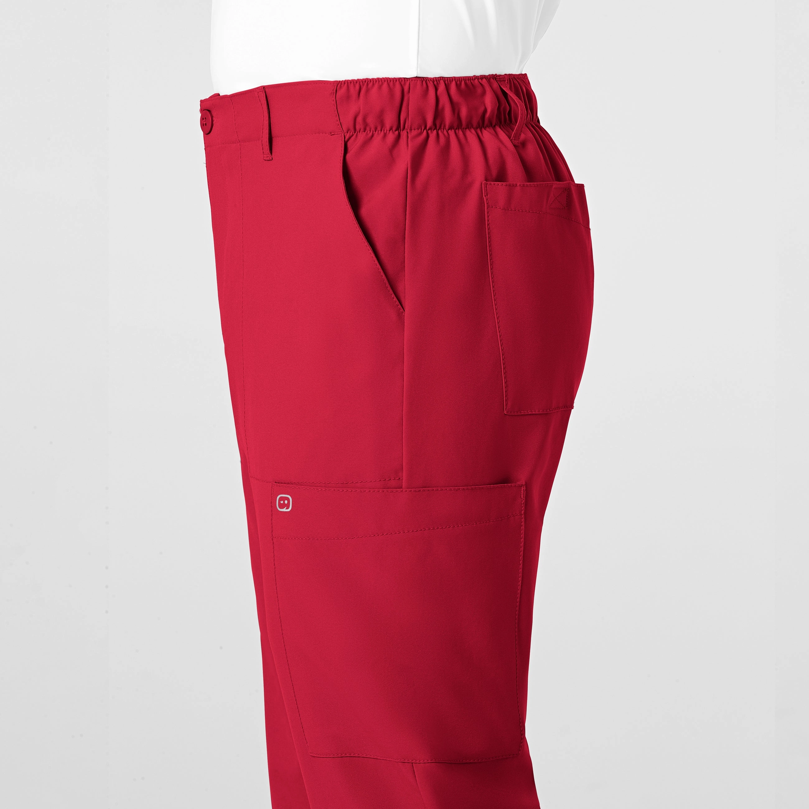 W123 Men's Flat Front Cargo Scrub Pant - Red